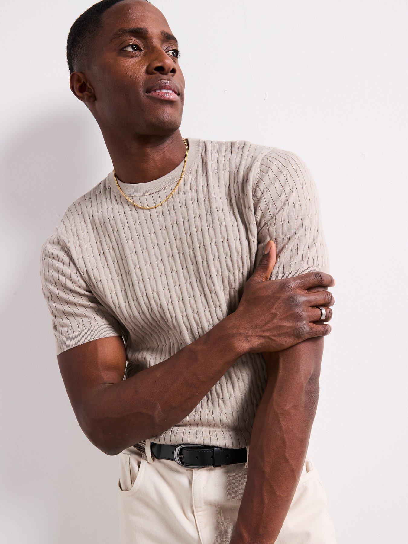 undefined Muga Essentials Textured Short Sleeve Cable Knitted T-Shirt - Beige