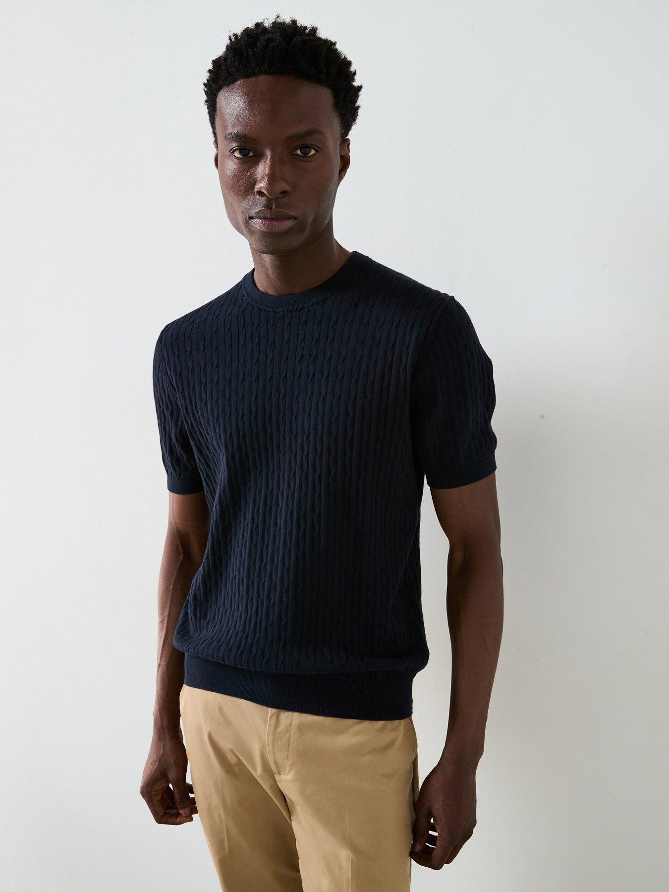 undefined Muga Essentials Textured Short Sleeve Cable Knitted T-Shirt - Navy
