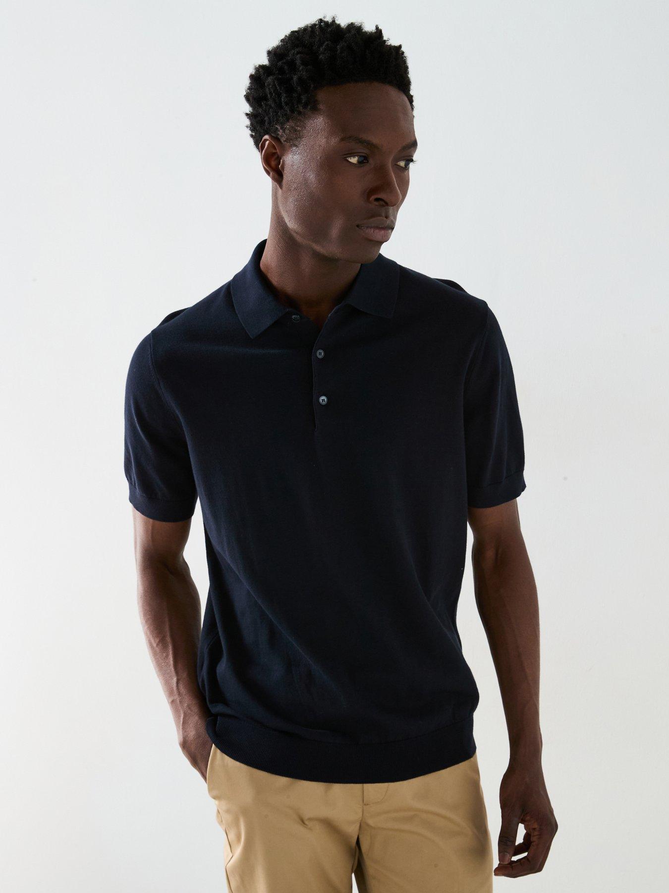 undefined Arranona Short Sleeve Knitted Polo Shirt - Dark Blue