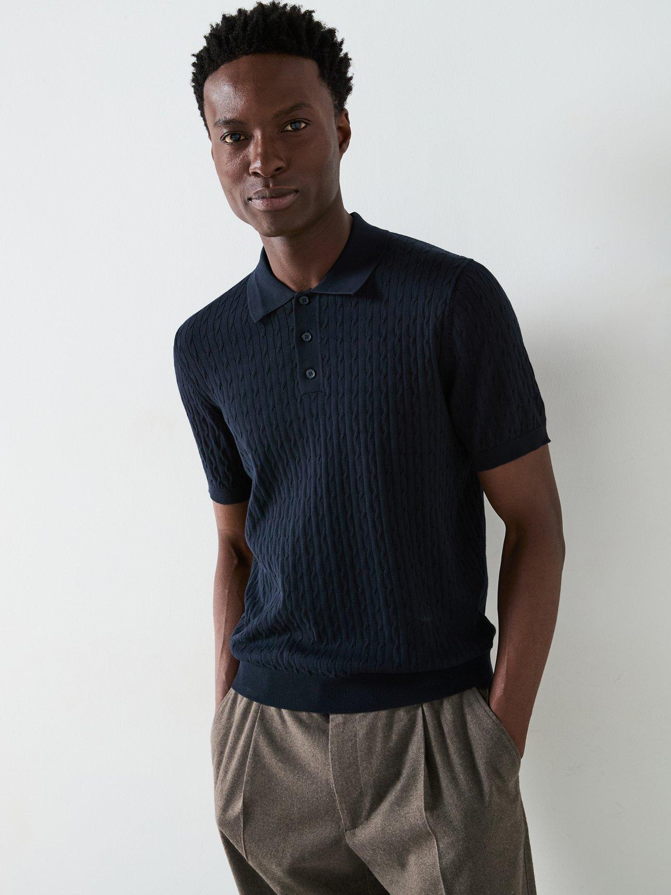 undefined Muga Essentials Textured Short Sleeve Cable Knitted Polo Shirt - Dark Blue