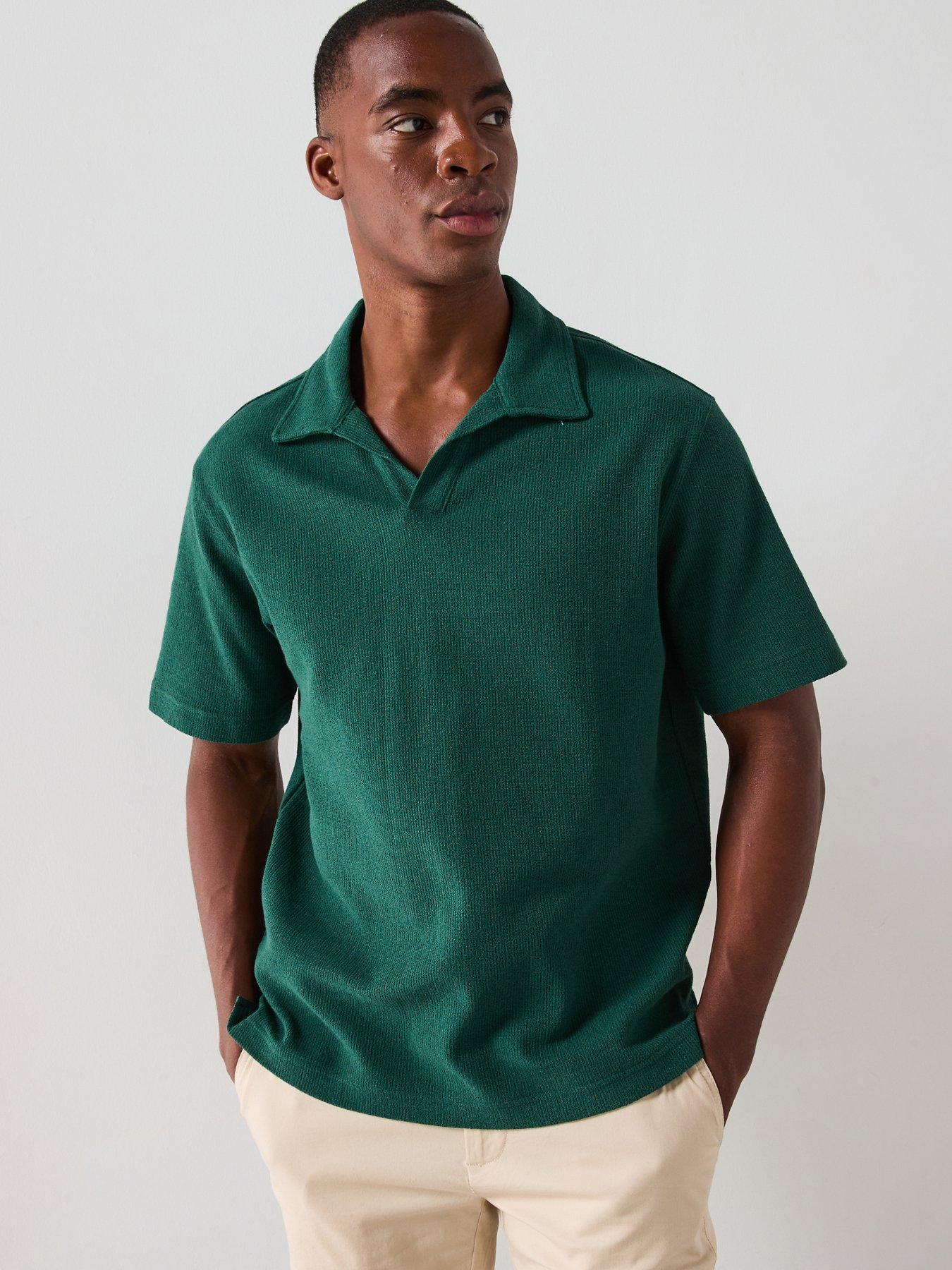 undefined Xavi Casual Textured Open Collar Polo Shirt - Dark Green