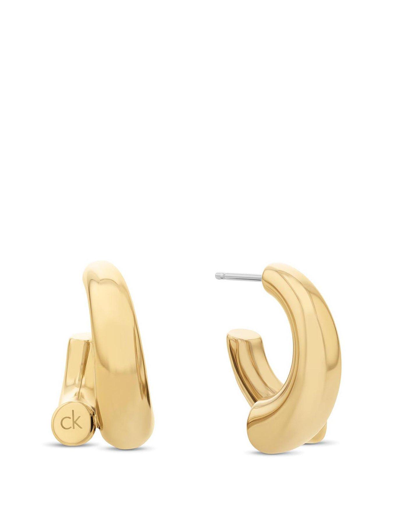 Product photograph of Calvin Klein Ck Spiral Ladies Earrings Gold from very.co.uk