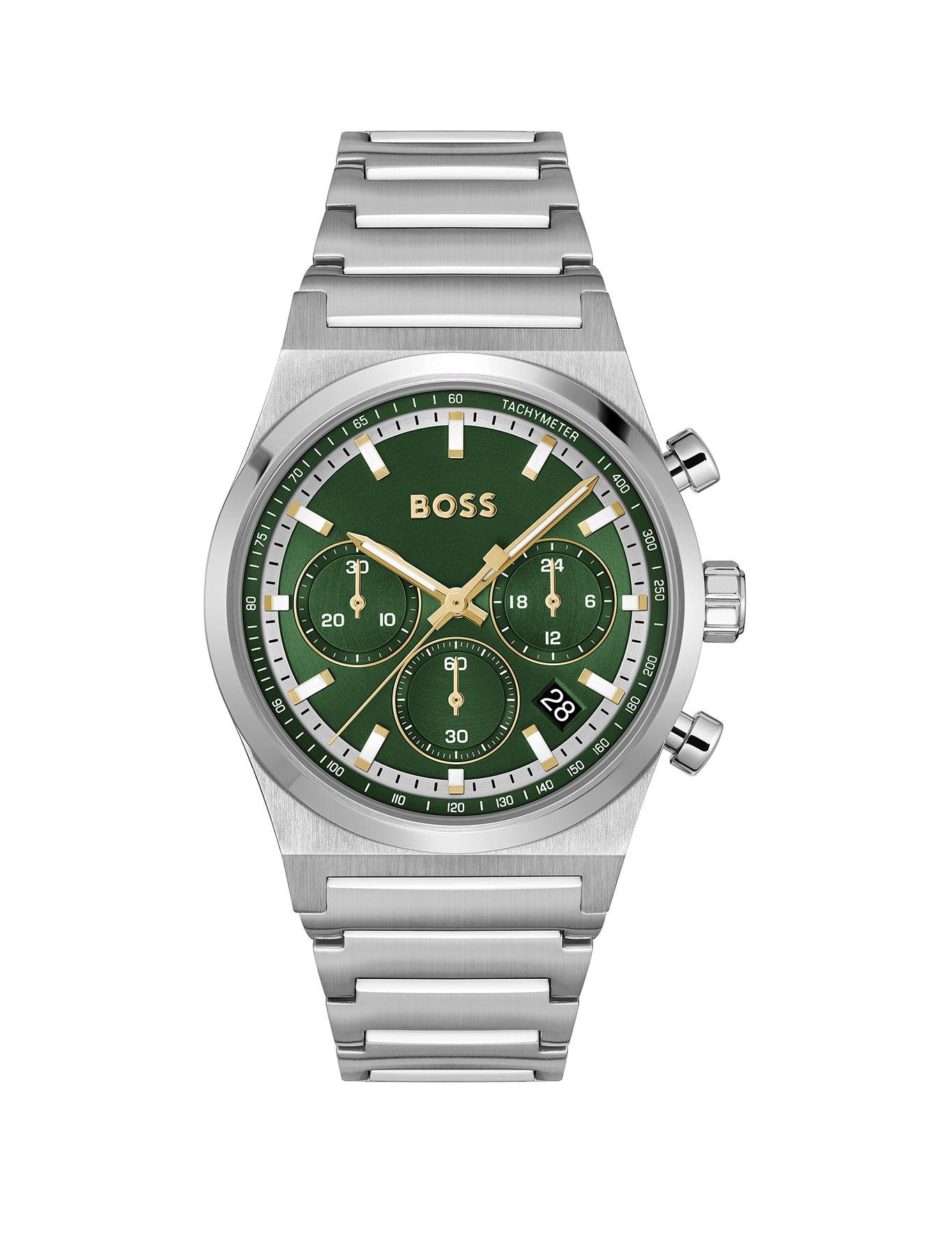 Product photograph of Boss Candor Chrono Men S Watch Green from very.co.uk