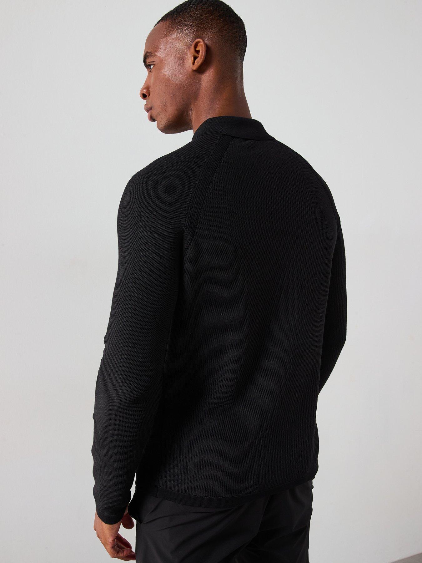 Mango Performance Long Sleeve Zipped Knitted Polo Shirt Black Very