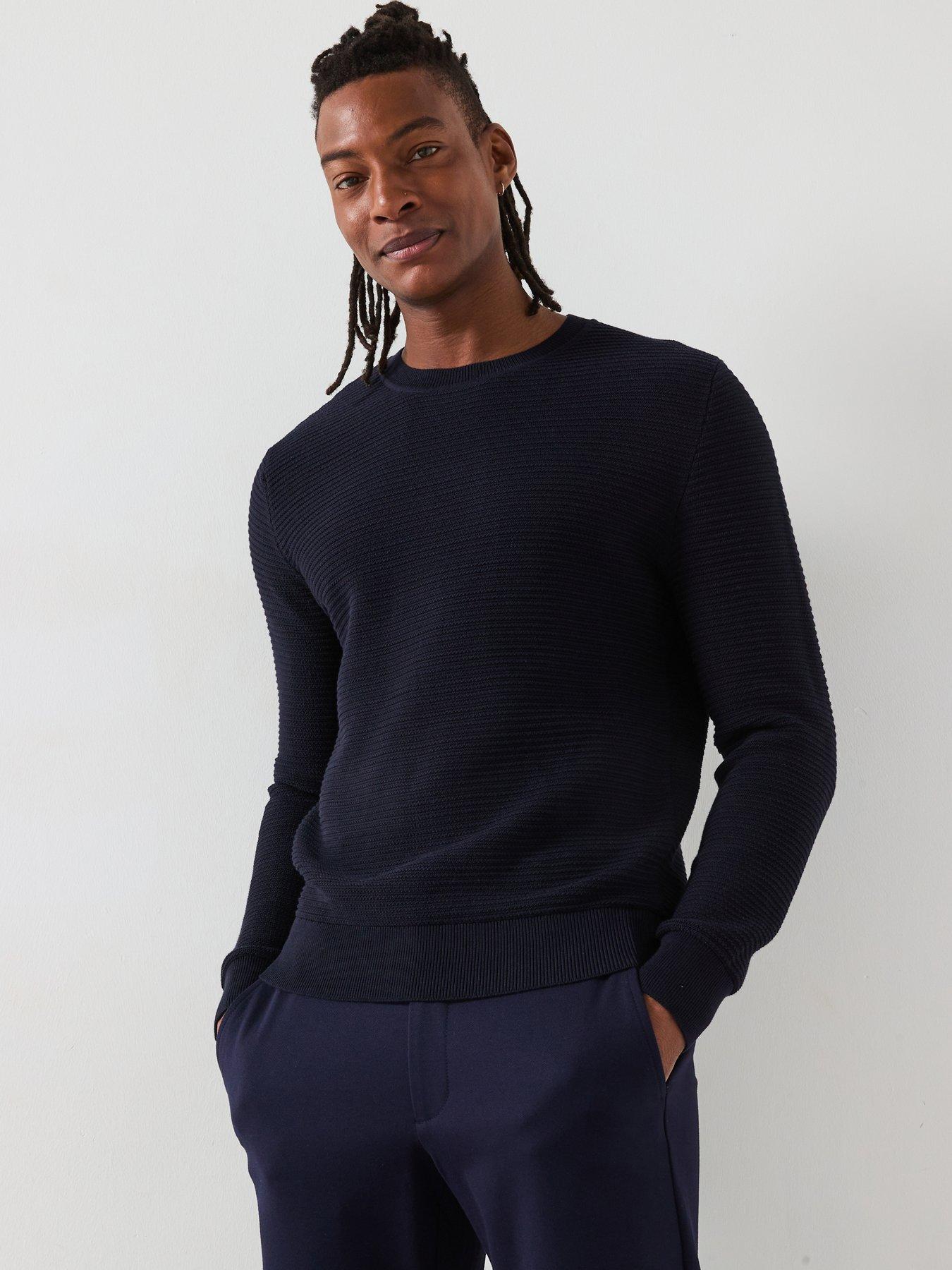 undefined Sala Essentials Textured Crew Neck Long Sleeve Knitted Jumper - Navy