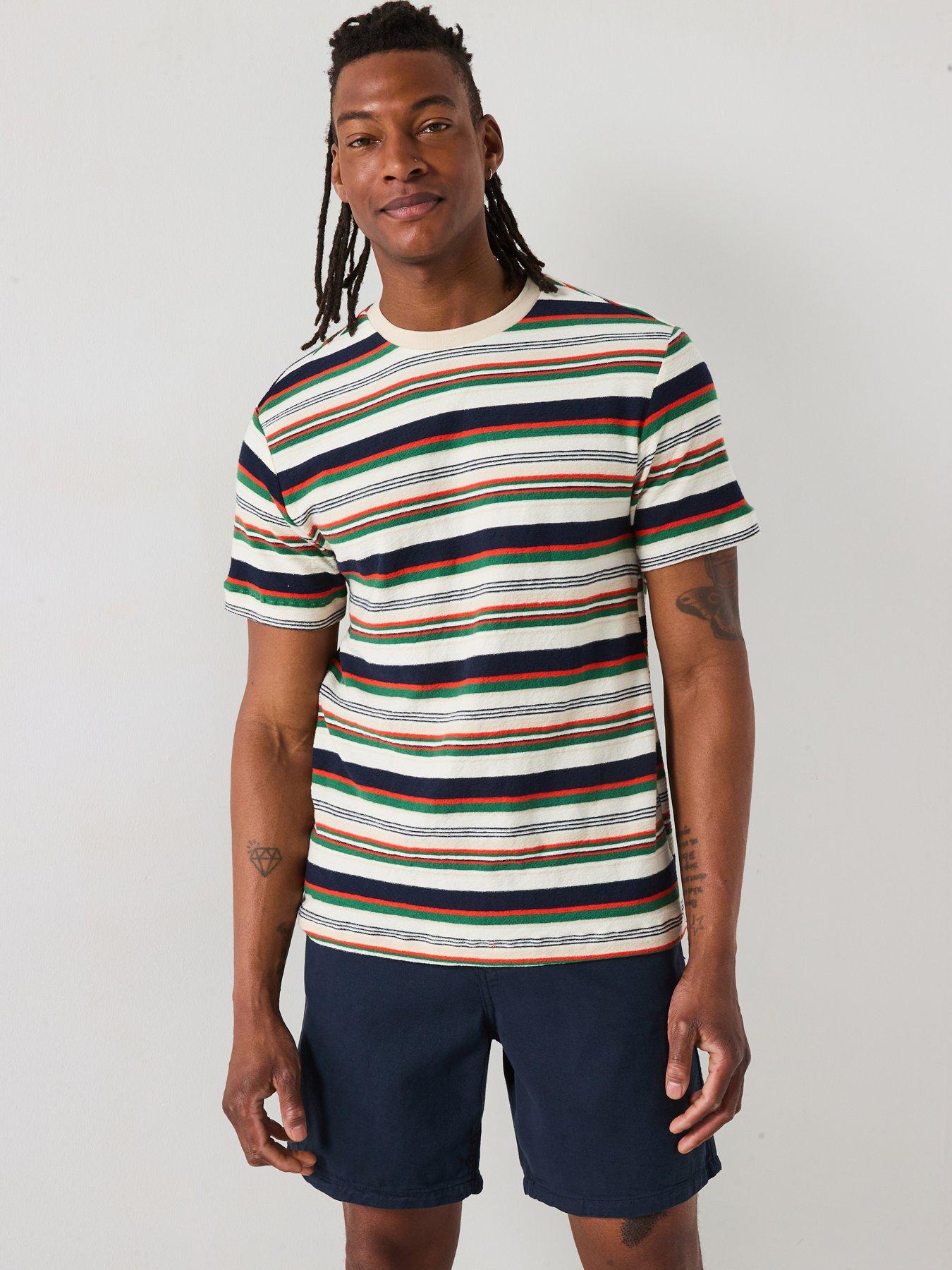 undefined Roger Casual Striped Short Sleeve Crew Neck T-Shirt - Beige