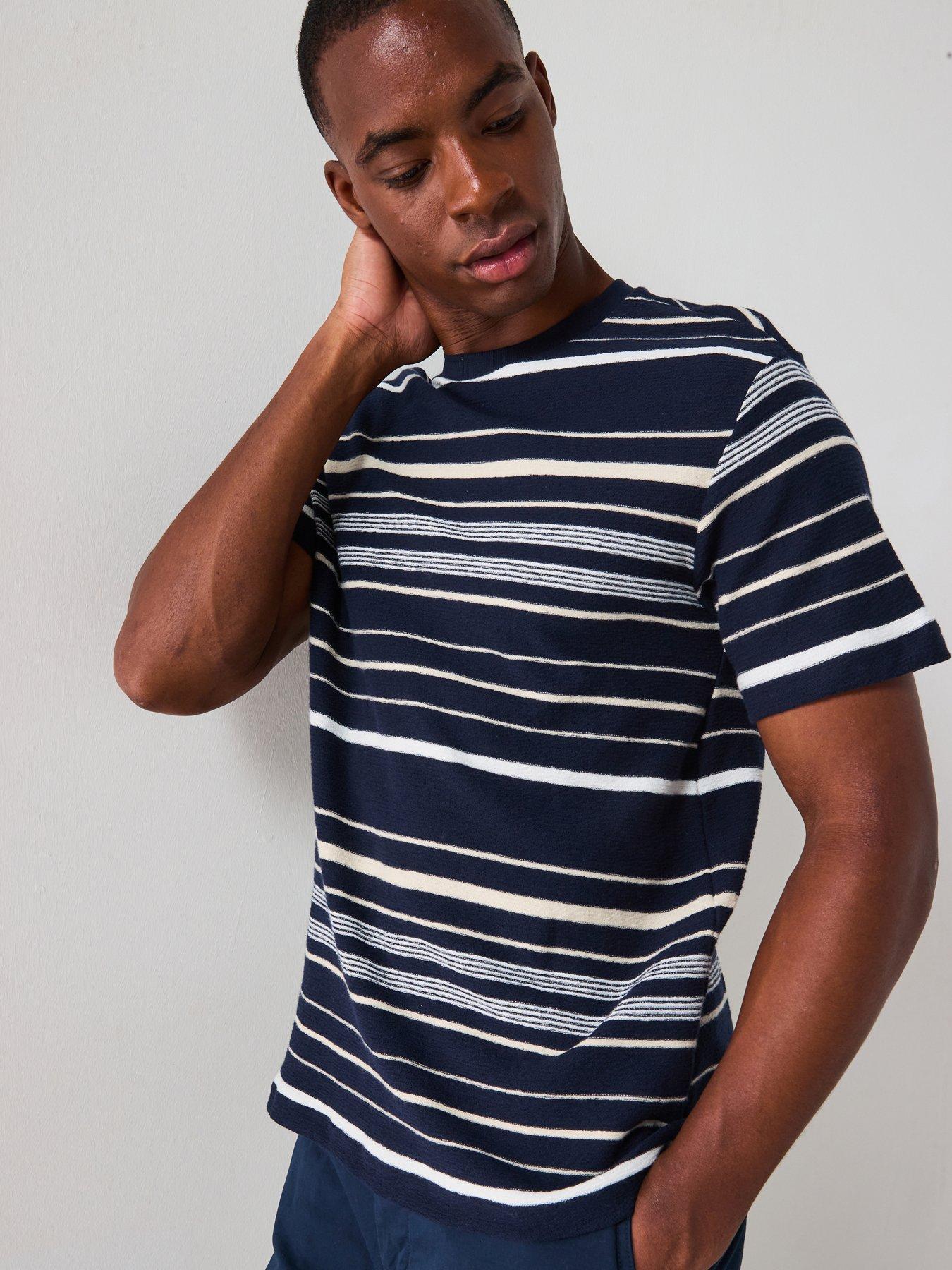 undefined Roger Casual Striped Short Sleeve Crew Neck T-Shirt - Navy