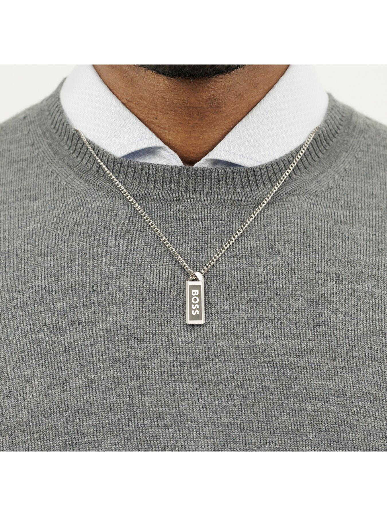 Image 6 of 8 of BOSS Kassy Emblem Men's Necklace Silver