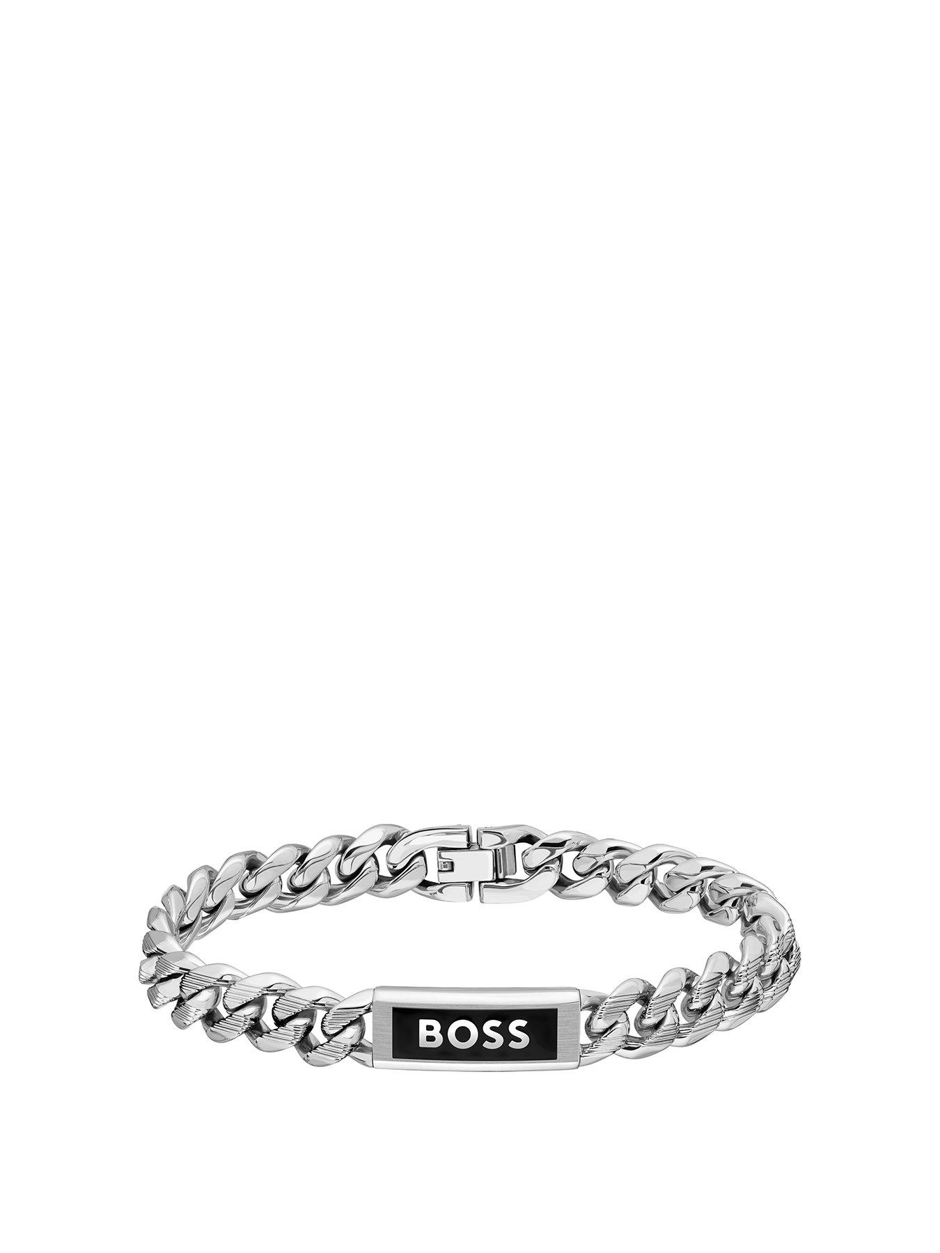 BOSS Kassy Emblem Men's Bracelet Silver
