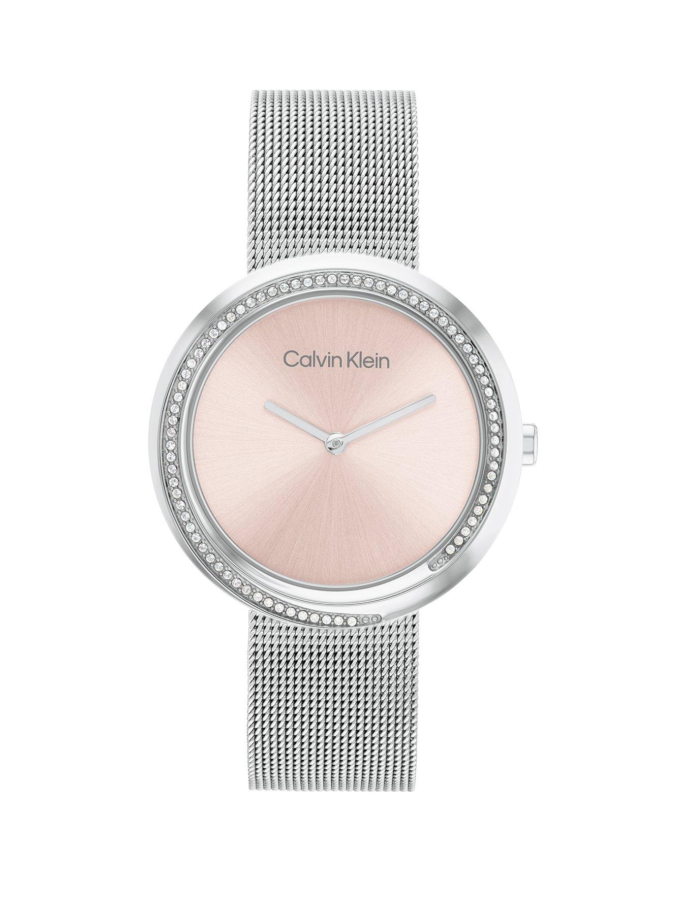 Product photograph of Calvin Klein Twisted Bezel Ladies Watch Pink from very.co.uk