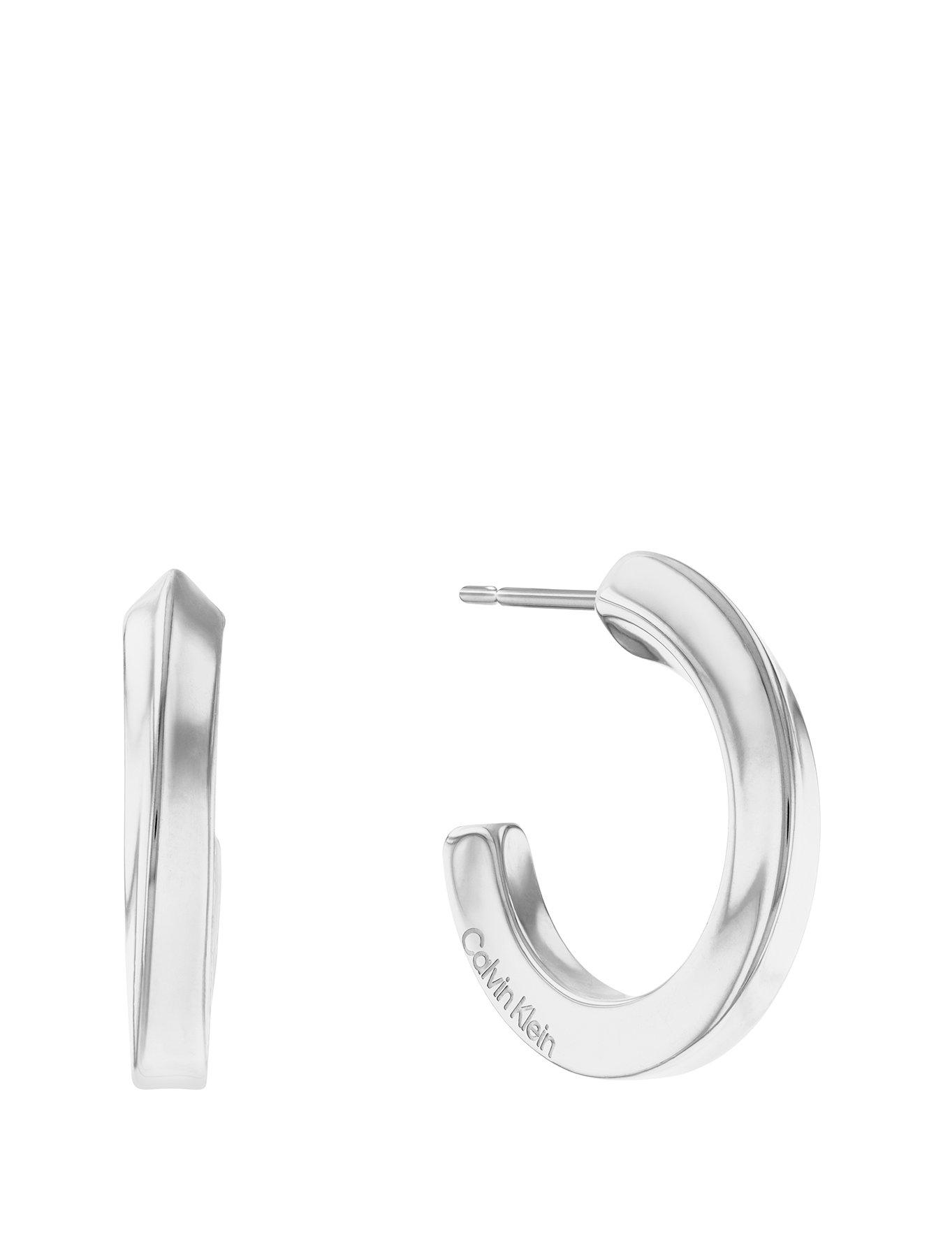 Product photograph of Calvin Klein Twisted Ring Ladies Earrings Silver from very.co.uk