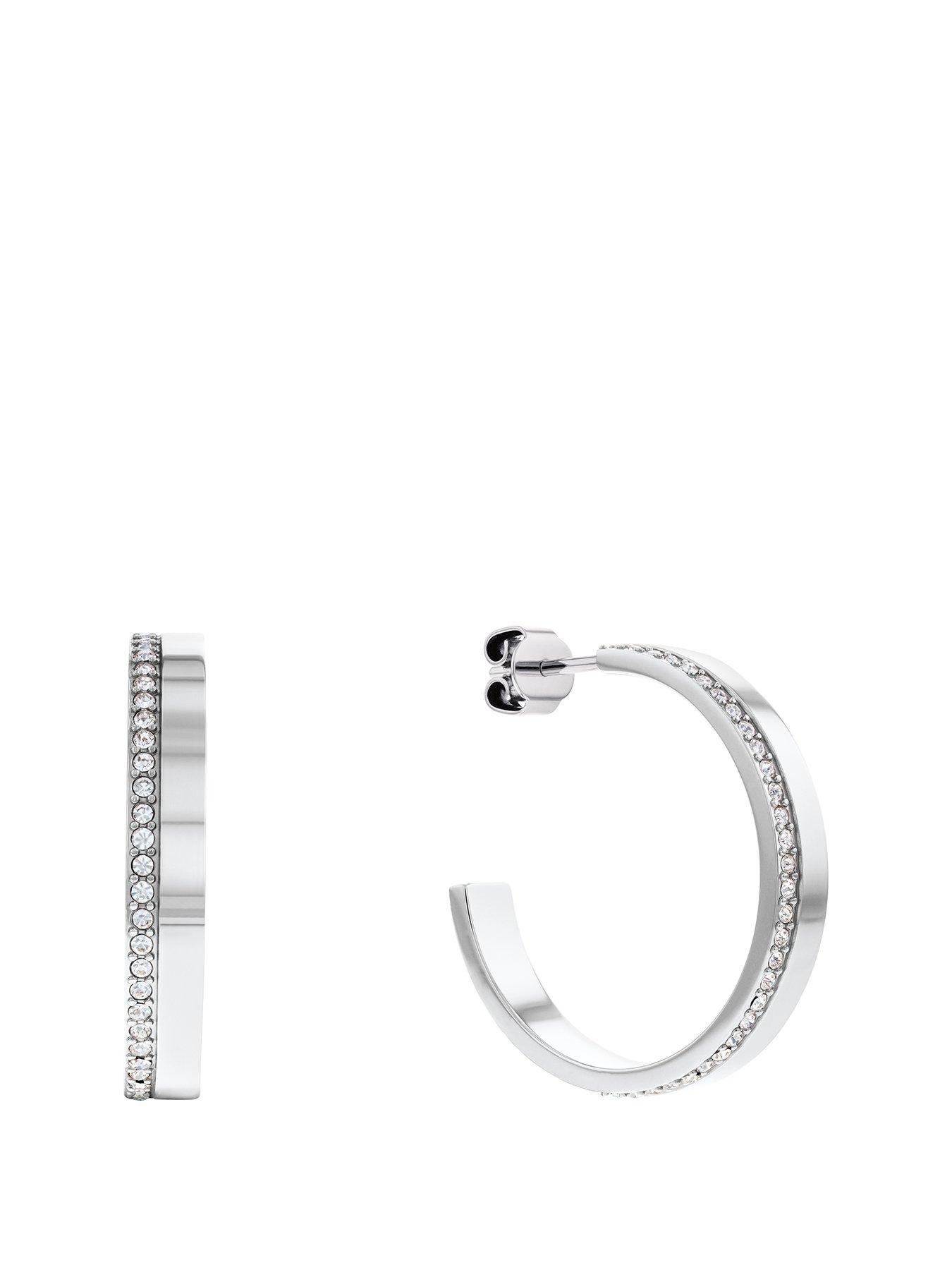 Product photograph of Calvin Klein Minimal Linear Ladies Earrings Silver from very.co.uk