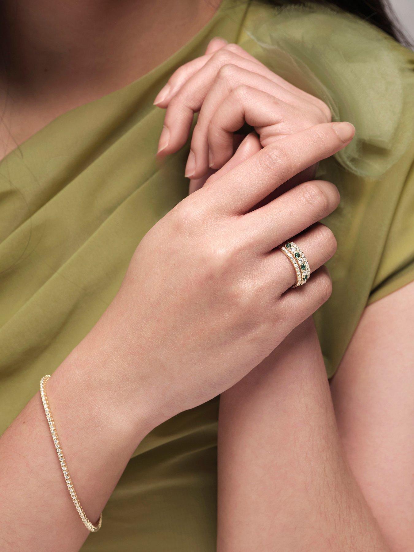 Image 3 of 3 of Created Brilliance Colette 9ct Yellow Gold 0.74ct tw. Lab Grown Diamonds and Created Emerald Band Ring