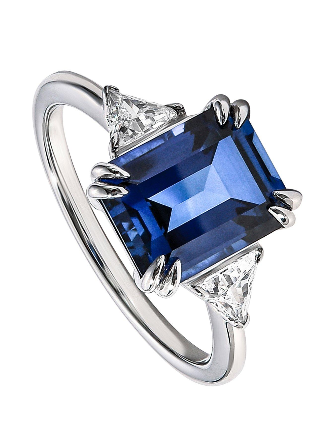 Image 1 of 5 of Created Brilliance Cassie 9ct White Gold 10x8 Created Sapphire and 0.36ct tw Trillion Cut Lab Grown Diamond Engagement Ring