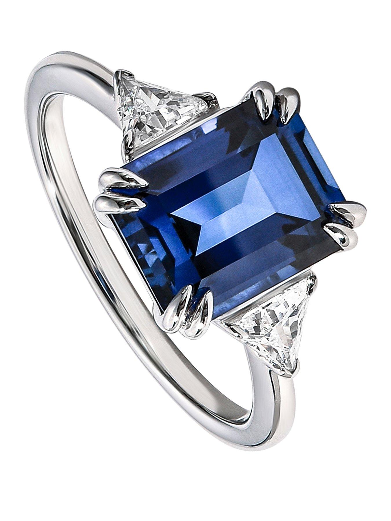Created Brilliance Cassie 9ct White Gold 10x8 Created Sapphire and 0.36ct tw Trillion Cut Lab Grown Diamond Engagement Ring