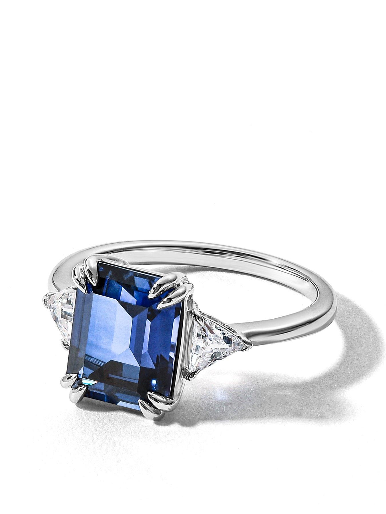 Image 3 of 5 of Created Brilliance Cassie 9ct White Gold 10x8 Created Sapphire and 0.36ct tw Trillion Cut Lab Grown Diamond Engagement Ring