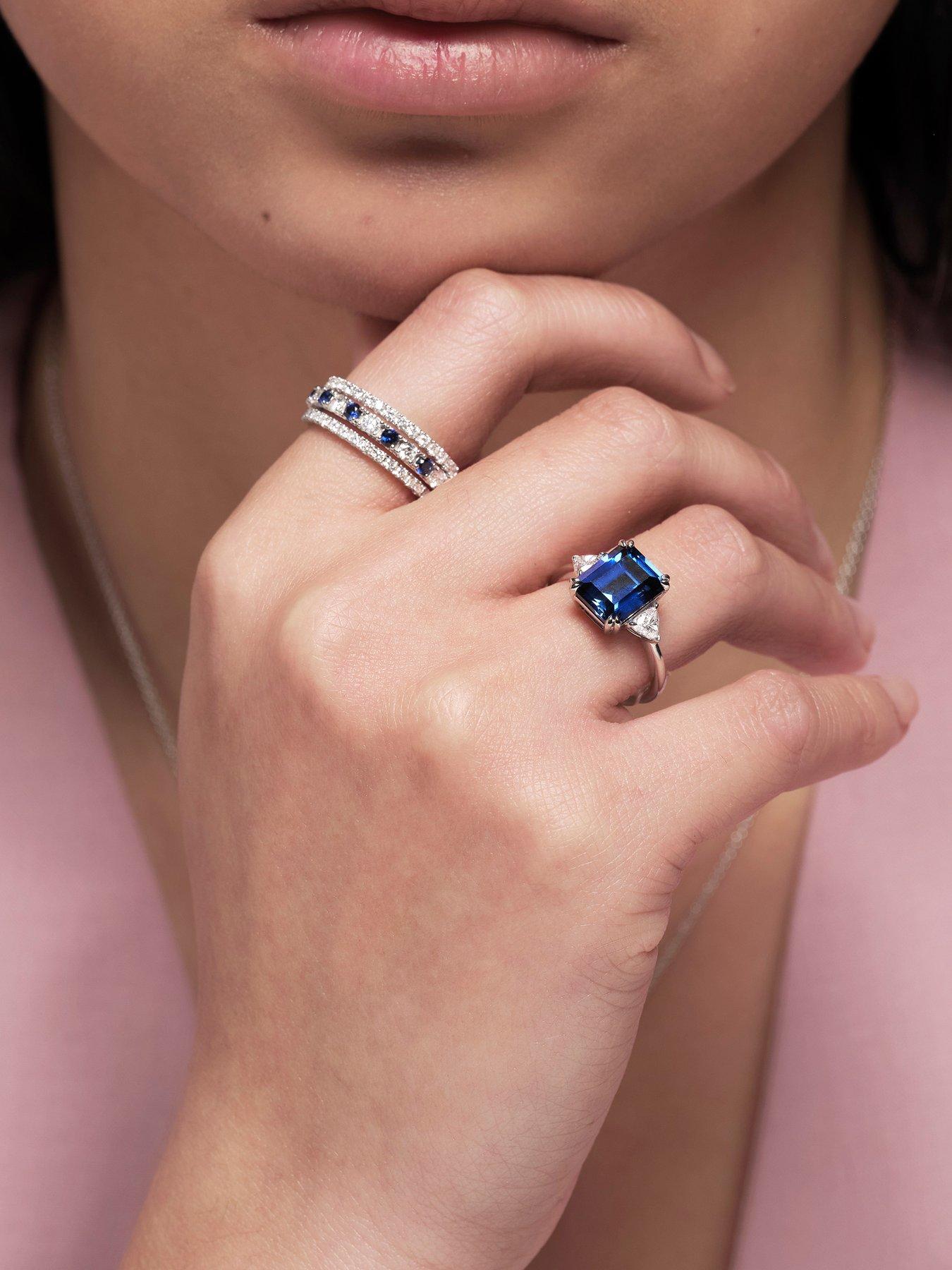 Image 5 of 5 of Created Brilliance Cassie 9ct White Gold 10x8 Created Sapphire and 0.36ct tw Trillion Cut Lab Grown Diamond Engagement Ring