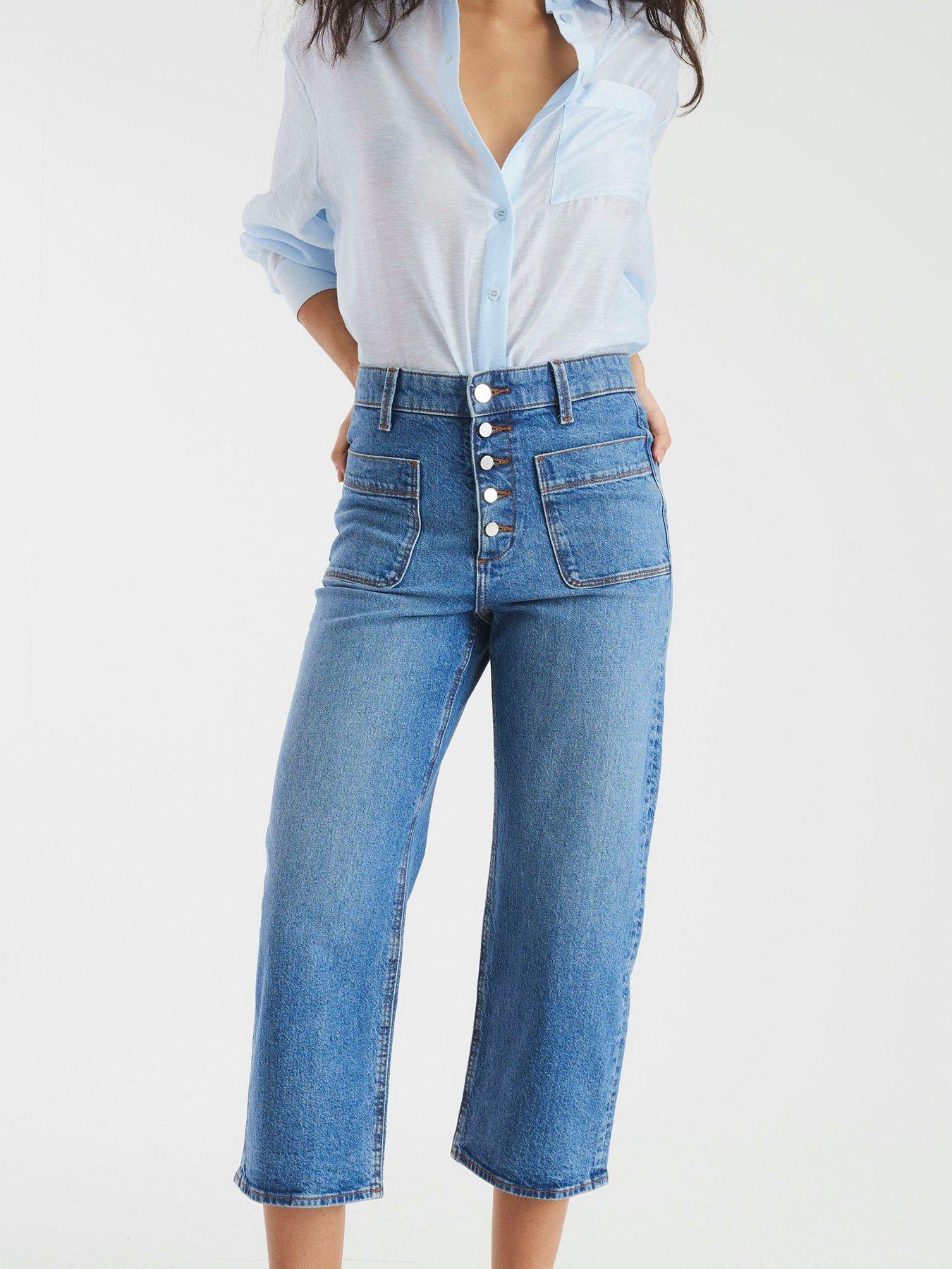 undefined Wide Leg Crop Jeans - Medium Denim