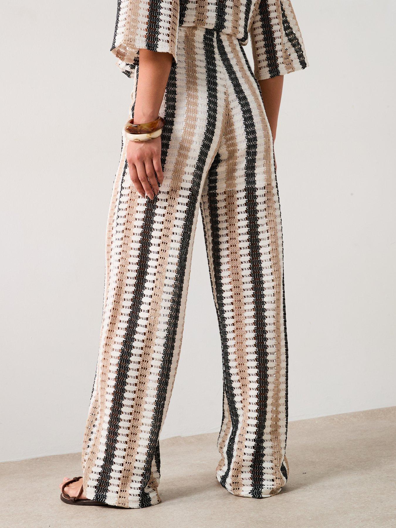 Image 2 of 6 of V by Very Longline Stripe Wide Leg Co-ord Trousers - Cream/Stripe