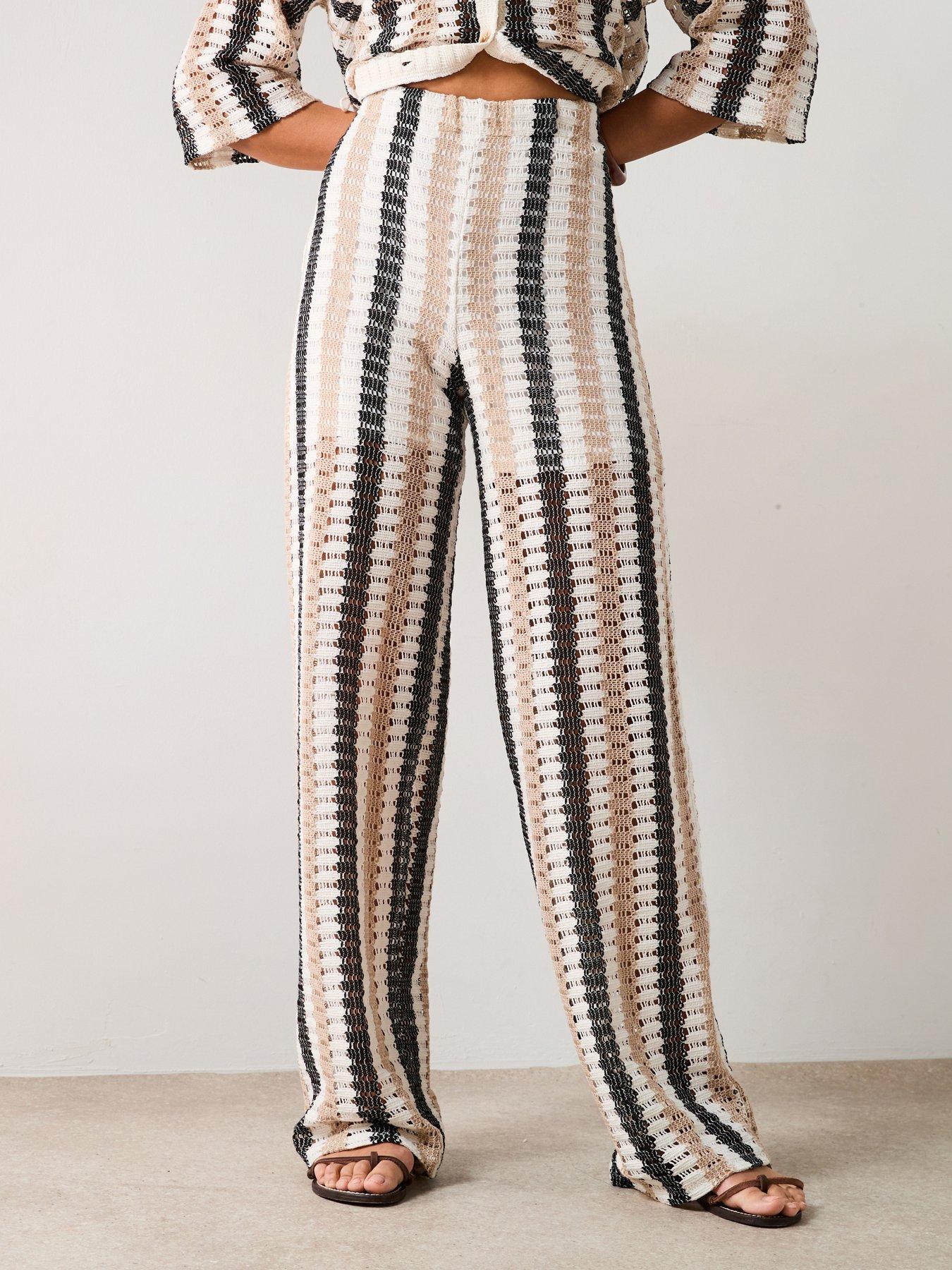Image 3 of 6 of V by Very Longline Stripe Wide Leg Co-ord Trousers - Cream/Stripe
