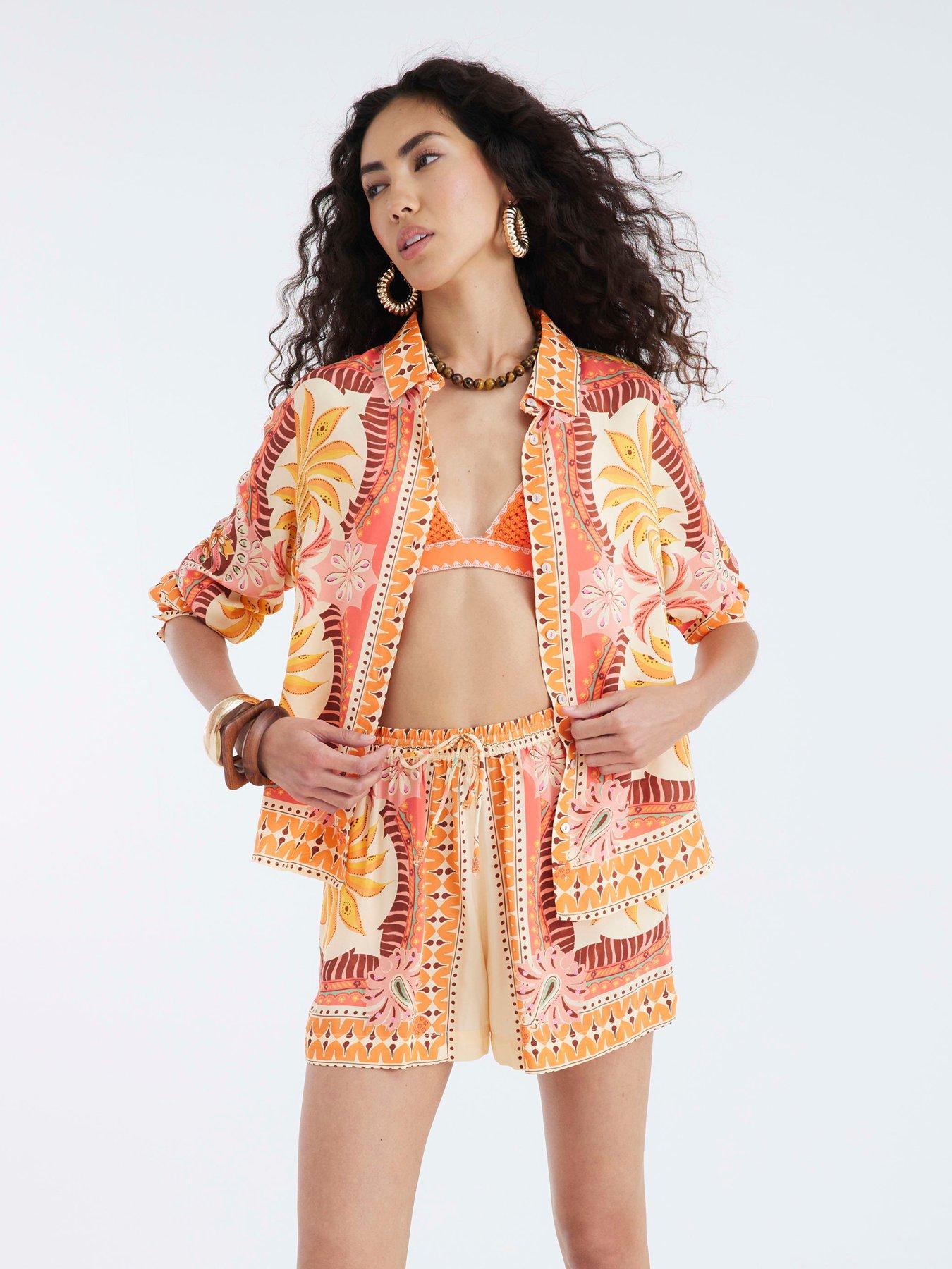 undefined Scarf Print Shorts - Orange