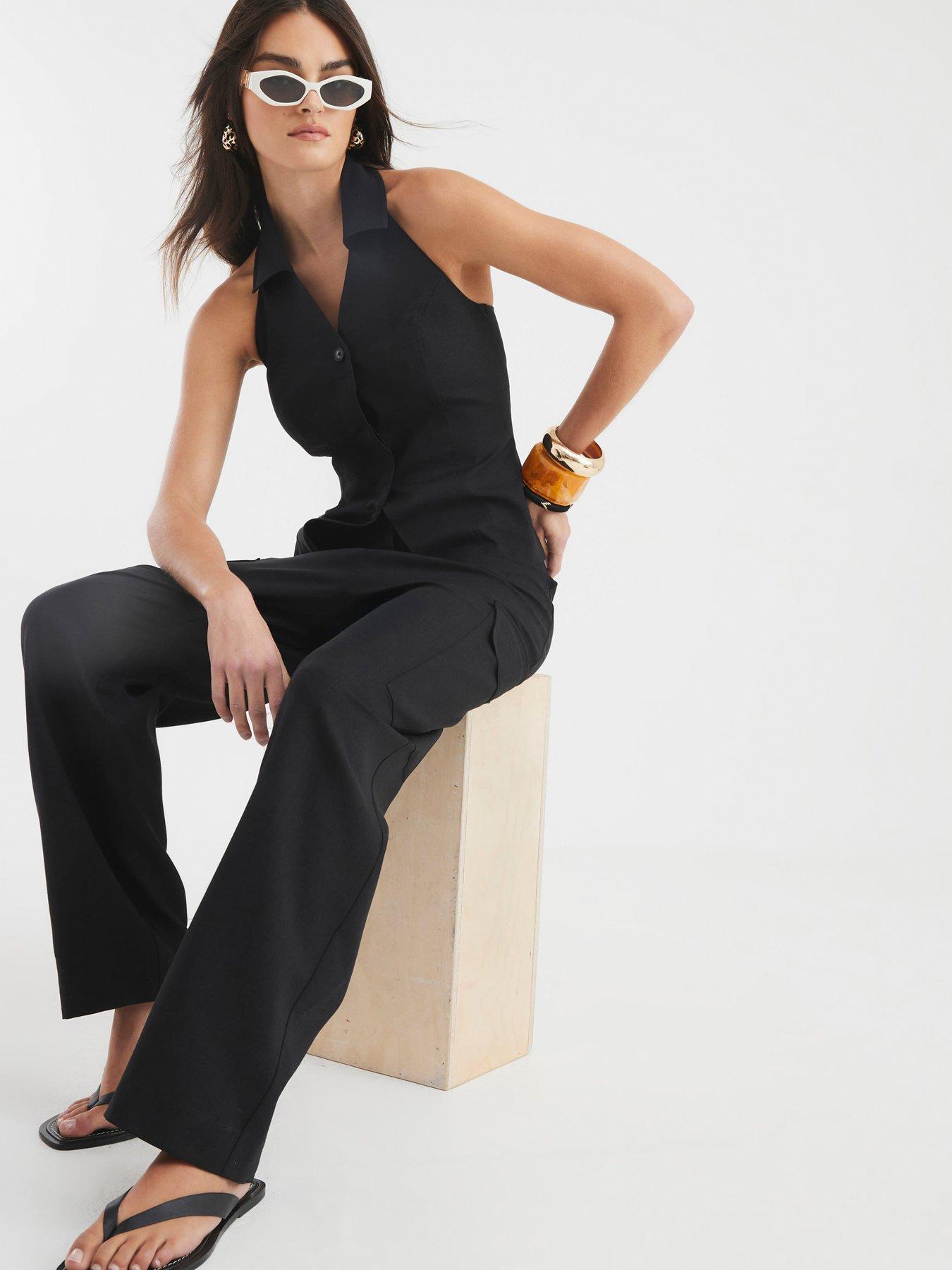undefined Linen Wide Leg Trouser - Black