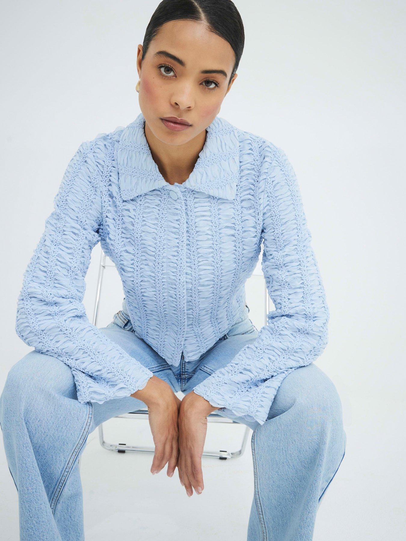 undefined Texture Collar Jacket - Light Blue