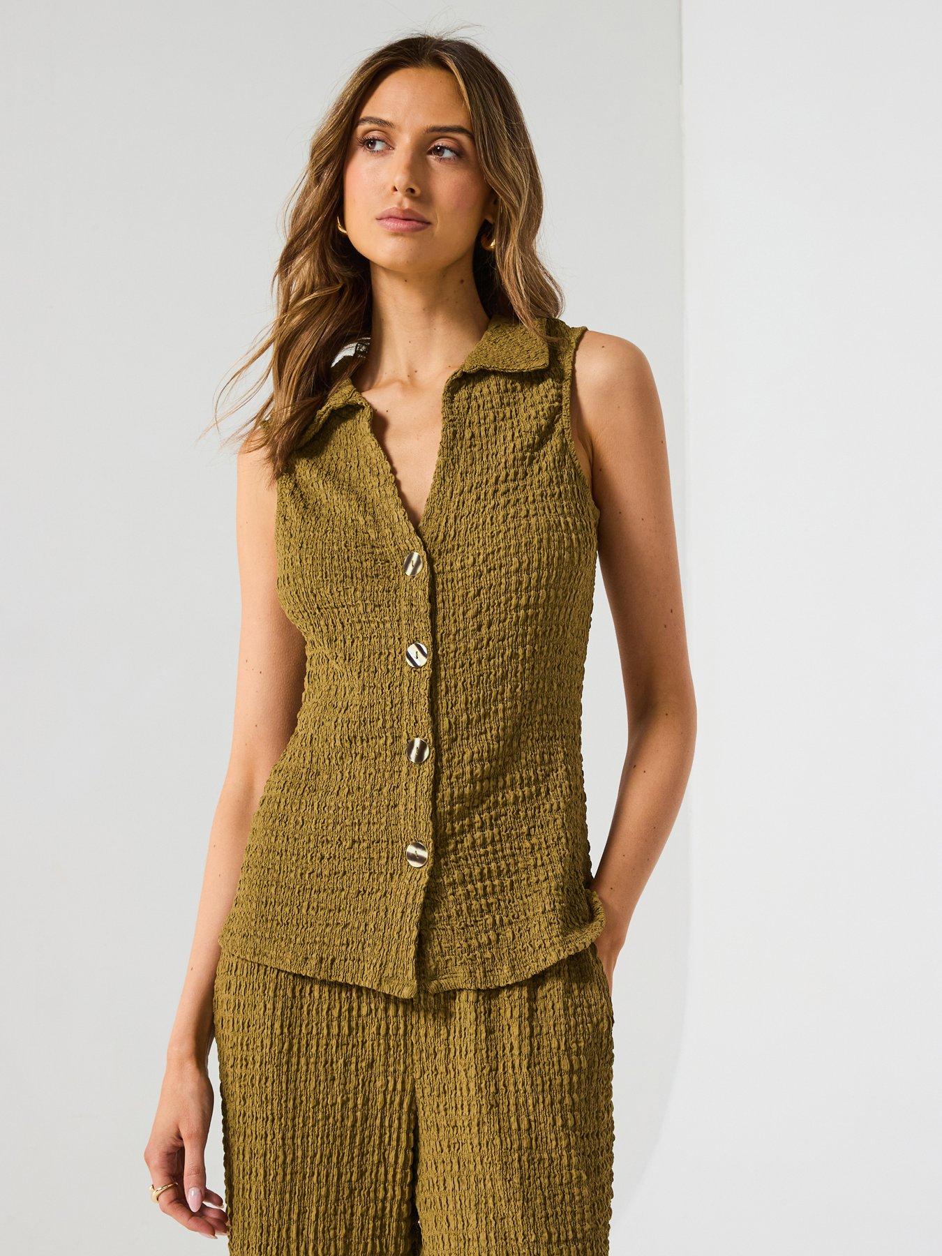 undefined Longline Button Thru Waistcoat Top Co-ord