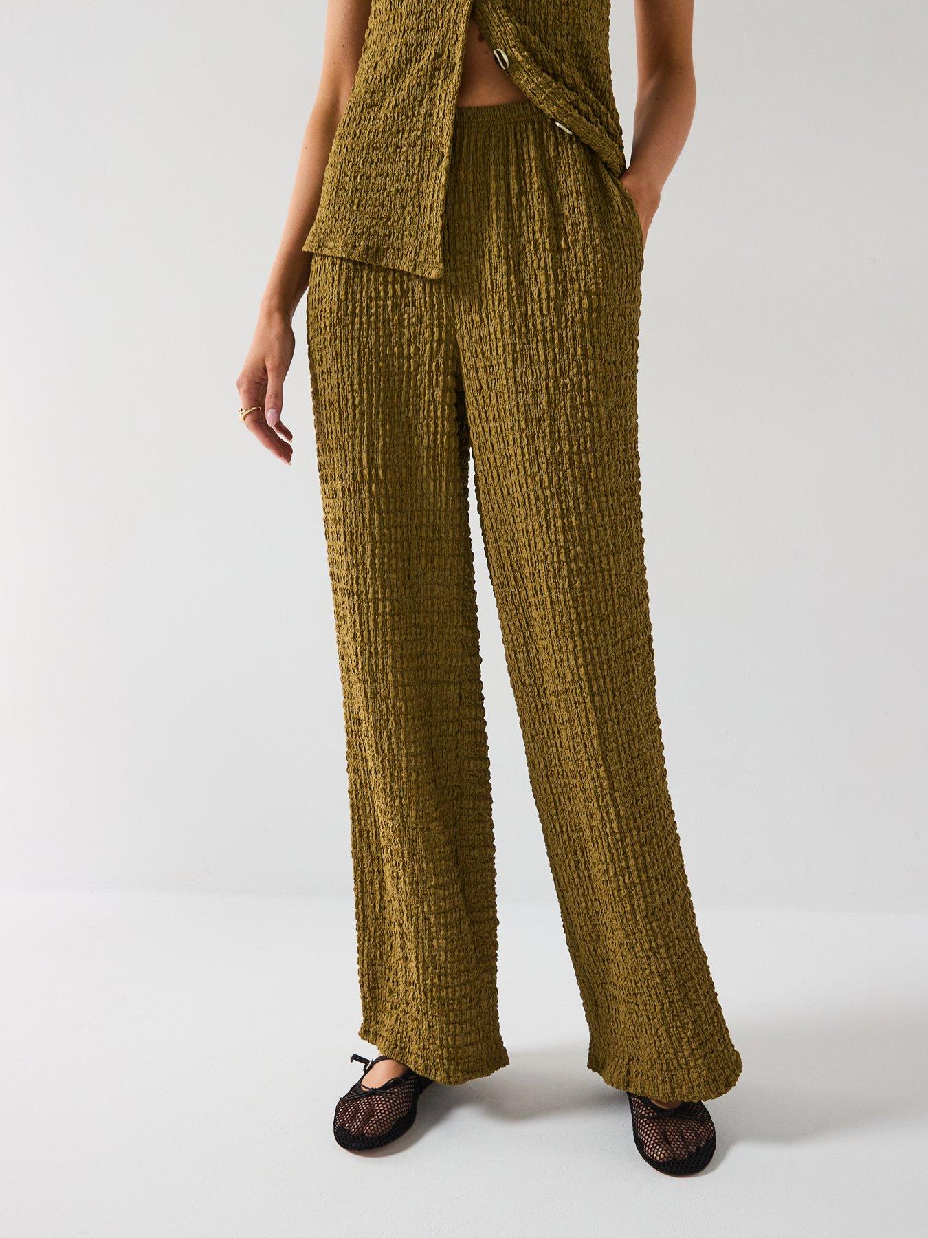 undefined Wide Leg Co-Ord Trousers - Khaki