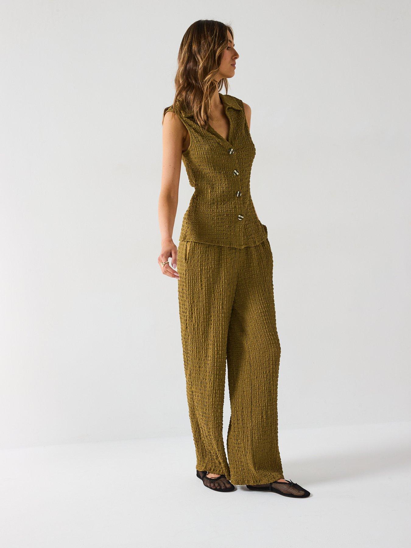 Image 3 of 6 of V by Very Wide Leg Co-Ord Trousers - Khaki