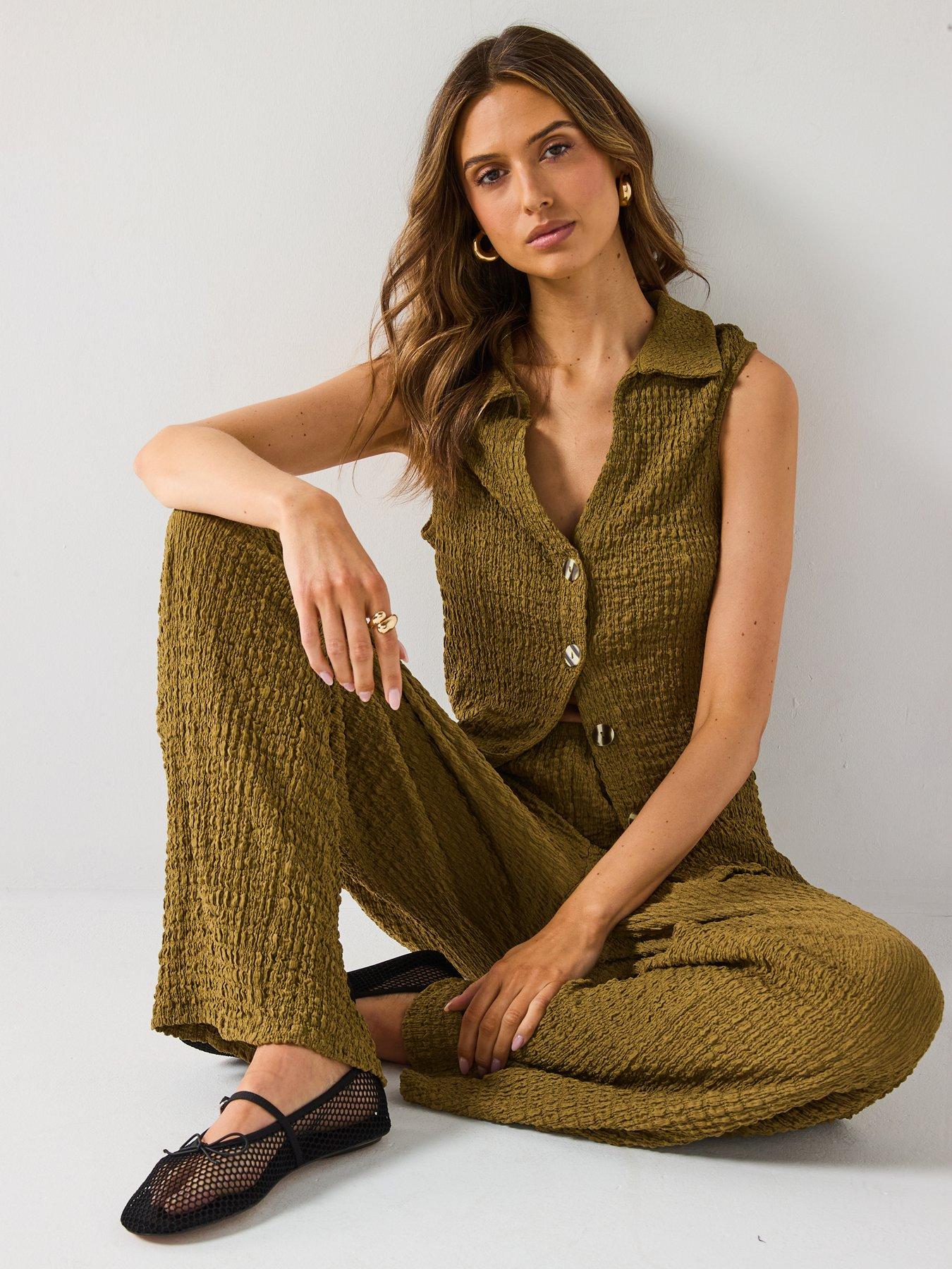 Image 5 of 6 of V by Very Wide Leg Co-Ord Trousers - Khaki