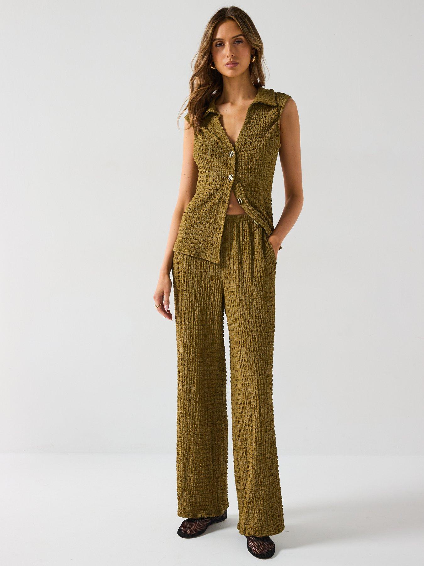 Image 6 of 6 of V by Very Wide Leg Co-Ord Trousers - Khaki
