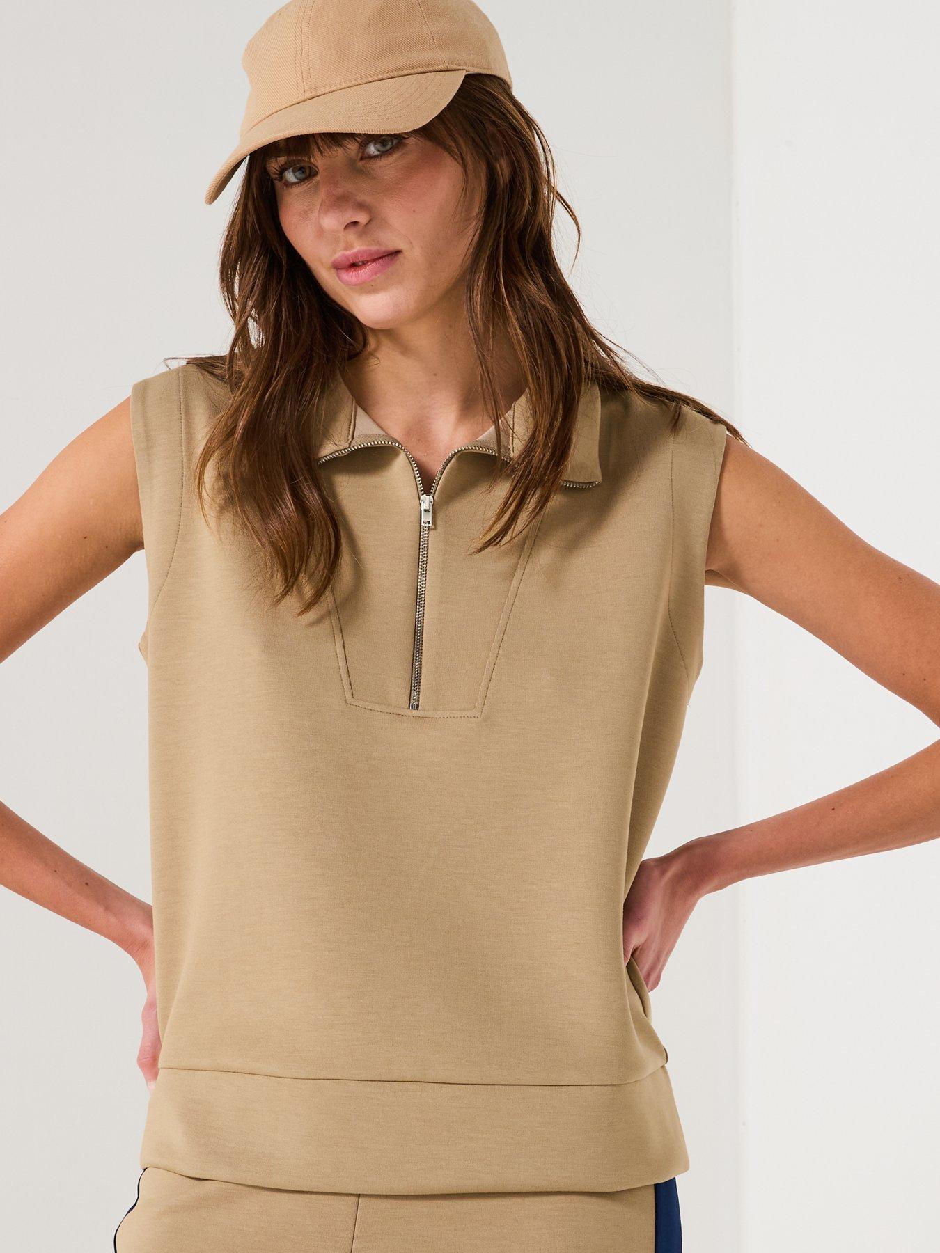 undefined Zip Up Sleeveless Sweatshirt Top Co-Ord - Taupe