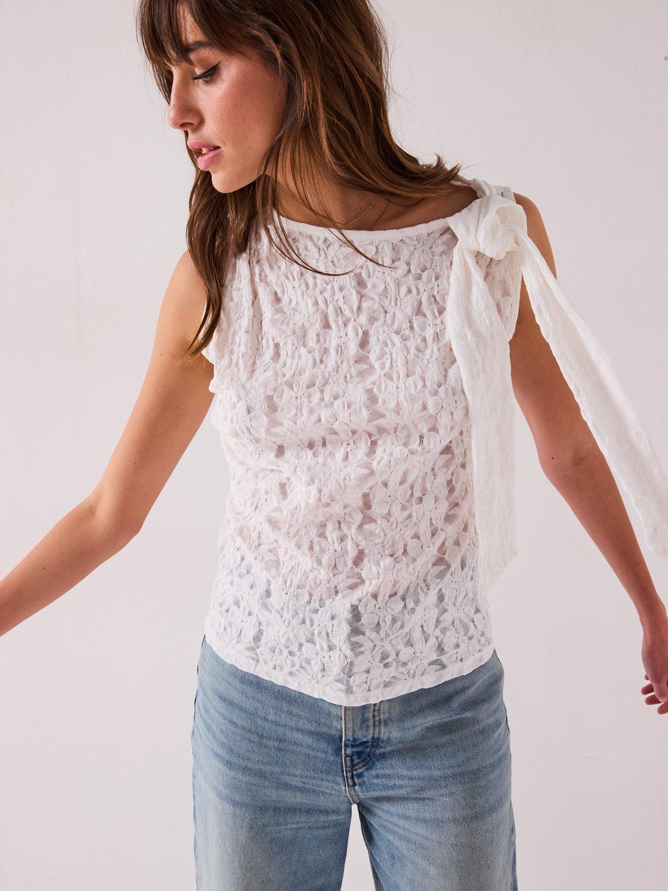 undefined Lace Tie Detail Top - White