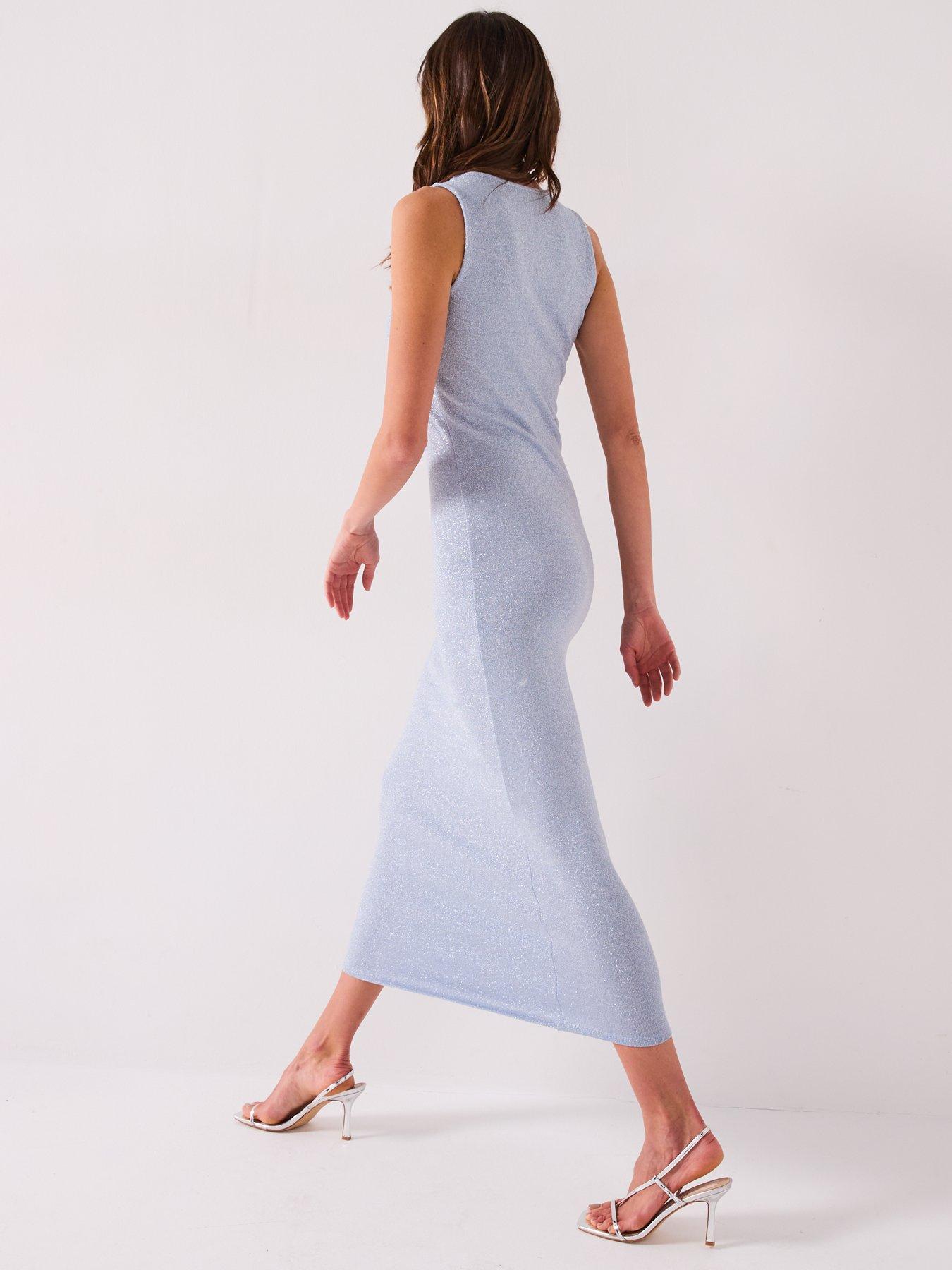 Image 2 of 6 of V by Very Lurex Scoop Neck Column Midaxi Dress - Blue