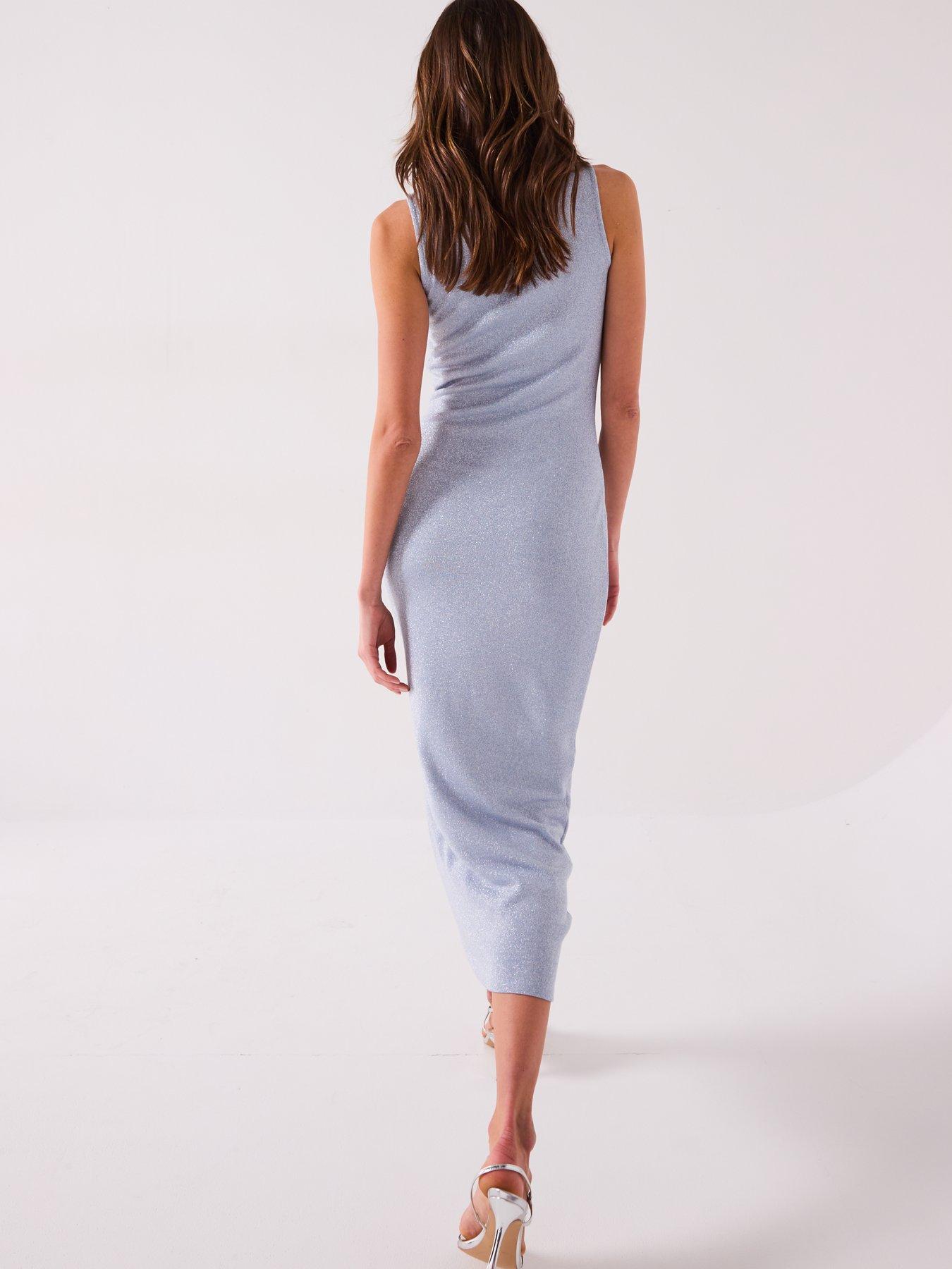 Image 5 of 6 of V by Very Lurex Scoop Neck Column Midaxi Dress - Blue