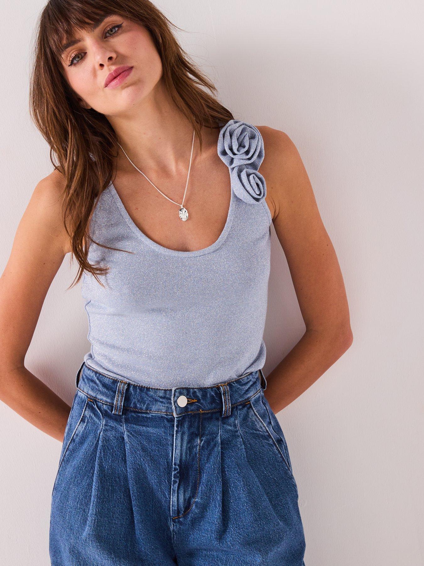 Image 1 of 6 of V by Very Lurex Scoop Neck Vest - Blue