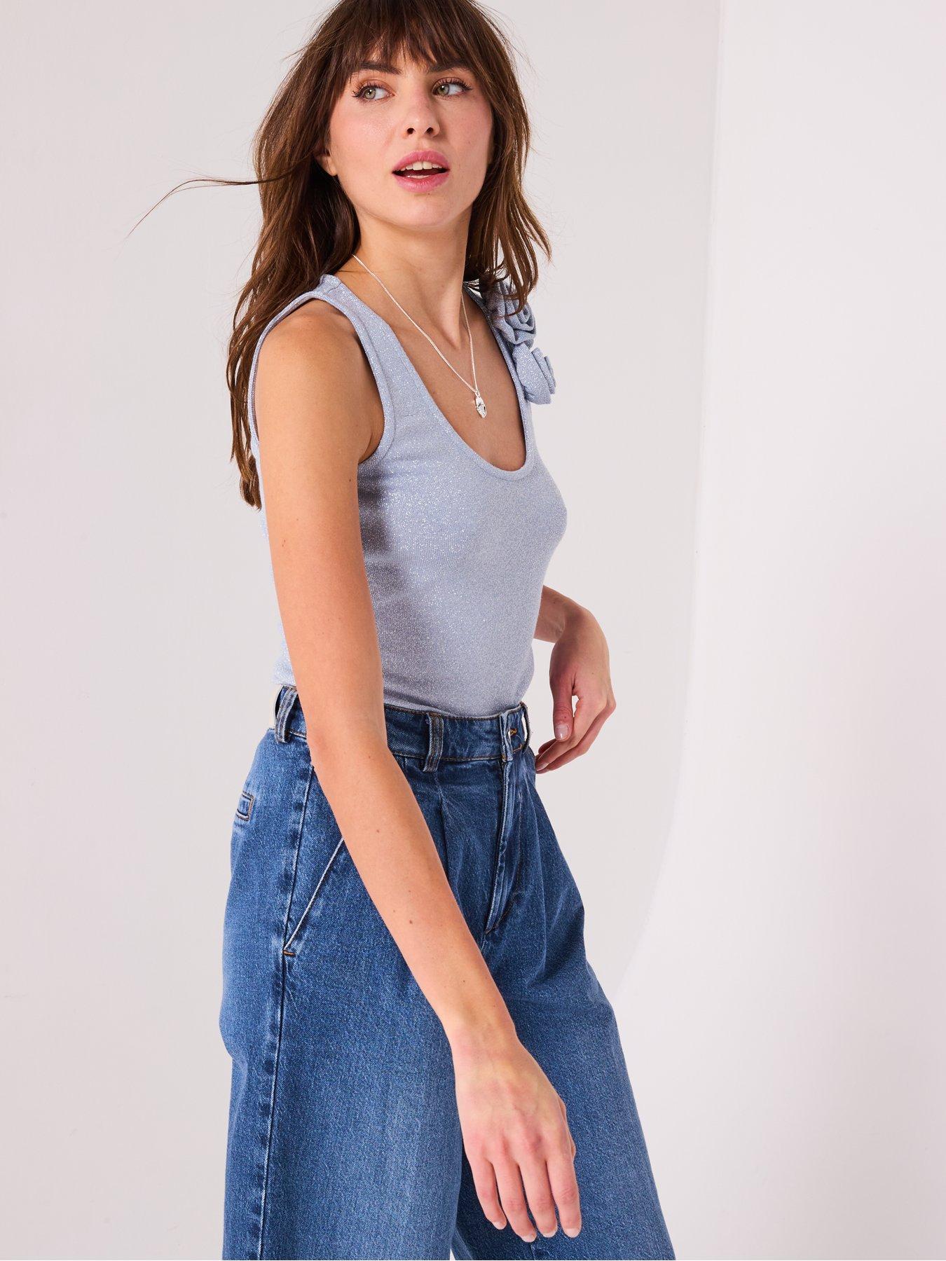 Image 4 of 6 of V by Very Lurex Scoop Neck Vest - Blue