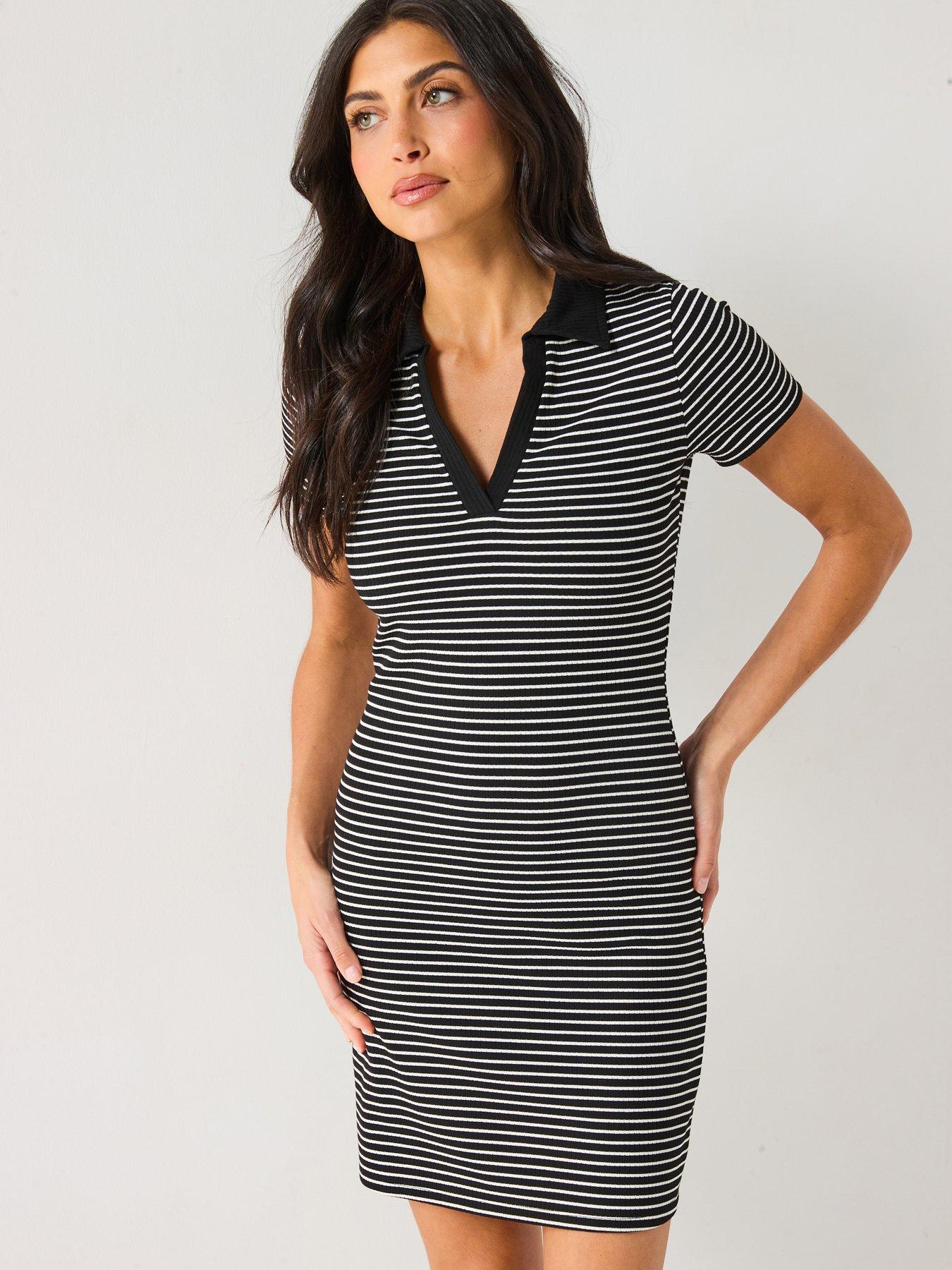 undefined Collar Detail Stripe Rib Tennis Dress
