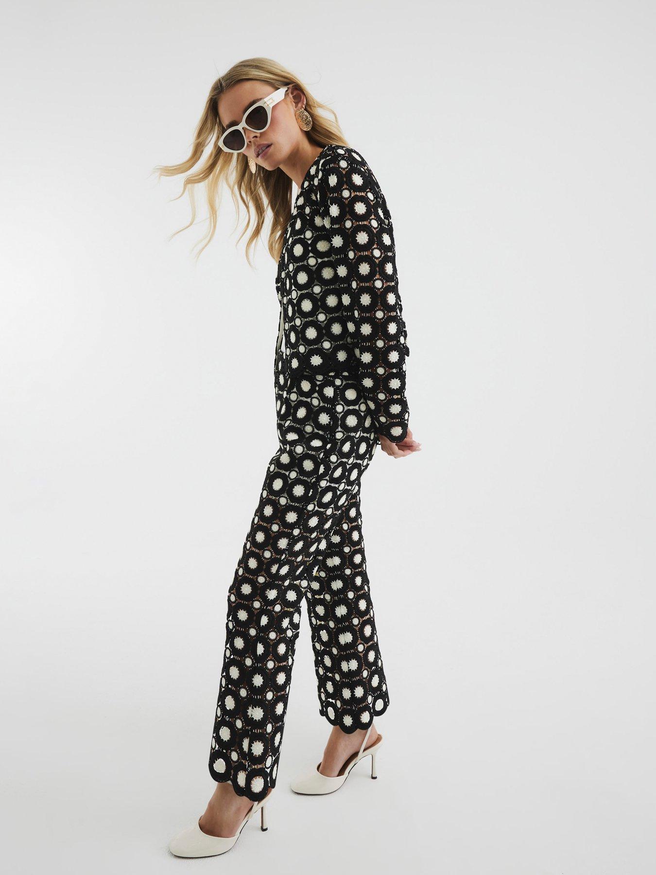 River Island Petite Crochet Flared Trousers - Black