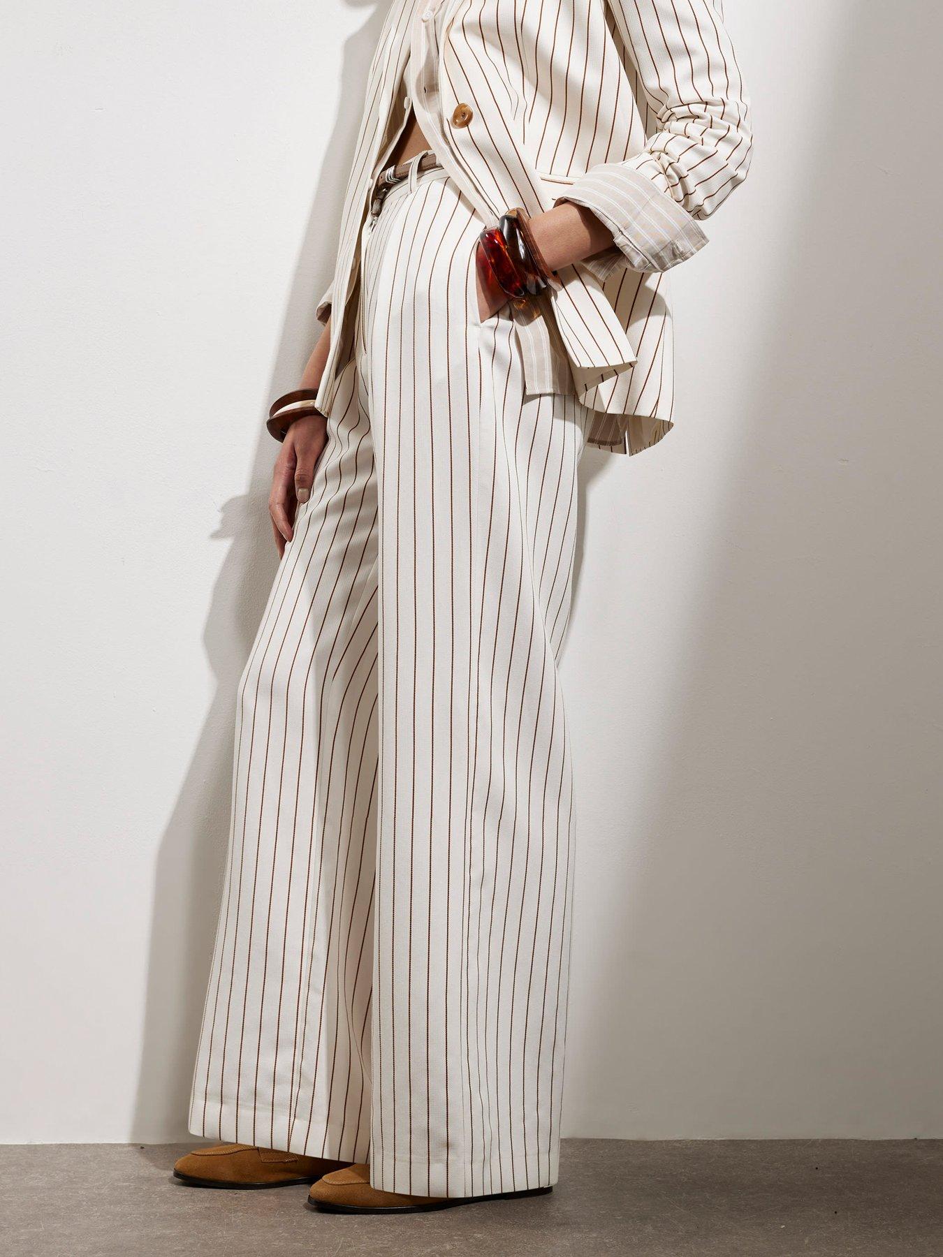 undefined Stripe Belted Wide Leg Trouser - White