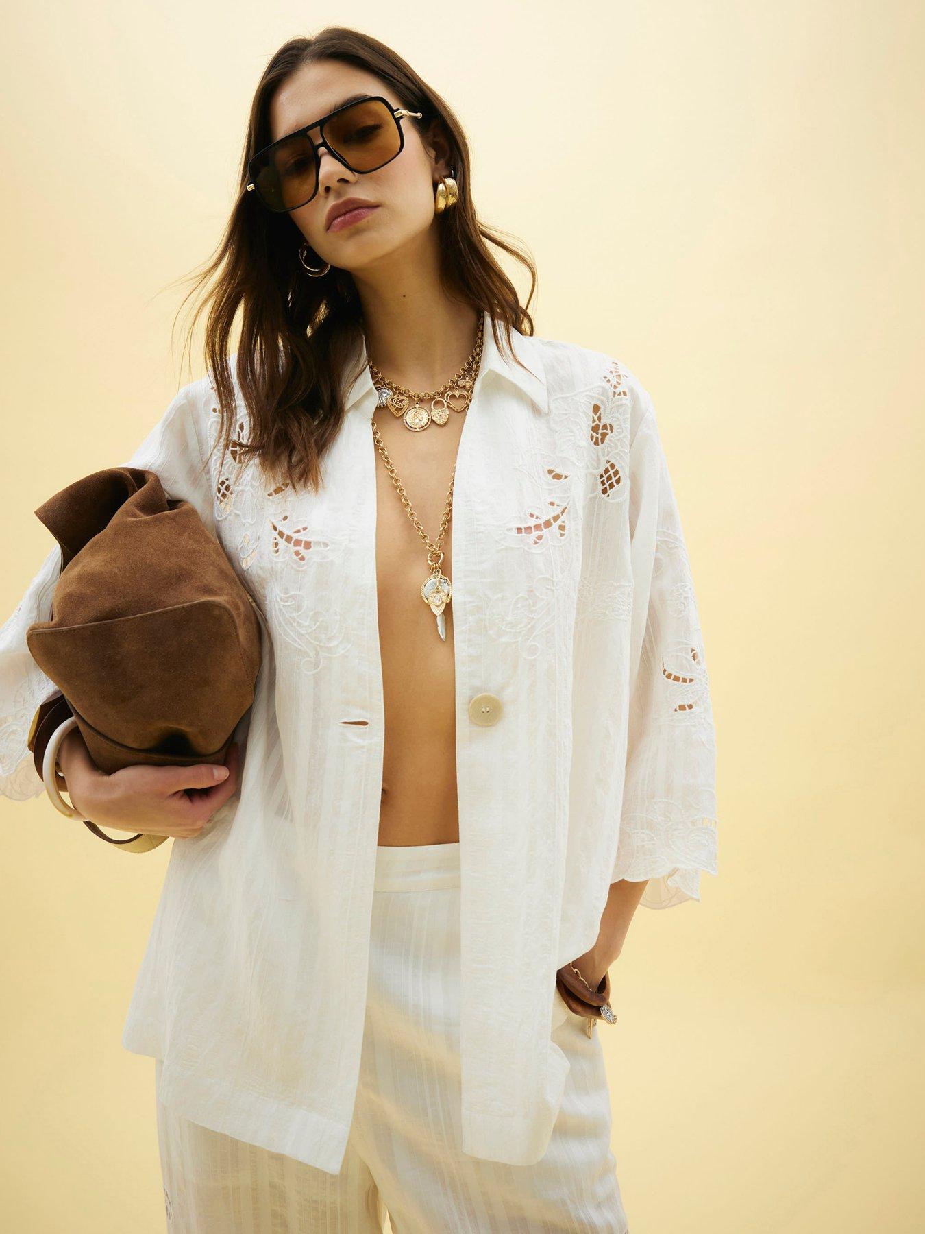 Image 1 of 4 of River Island Relaxed Shirt - White