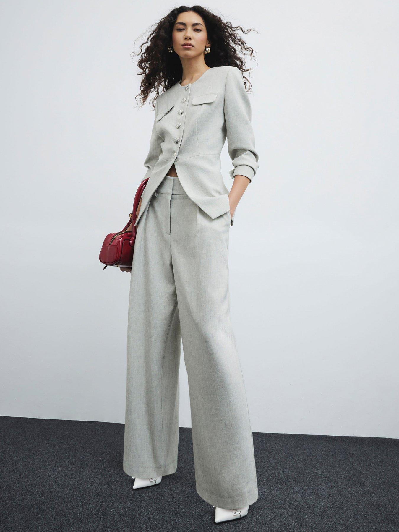undefined High Waisted Wide Leg Trouser - Grey