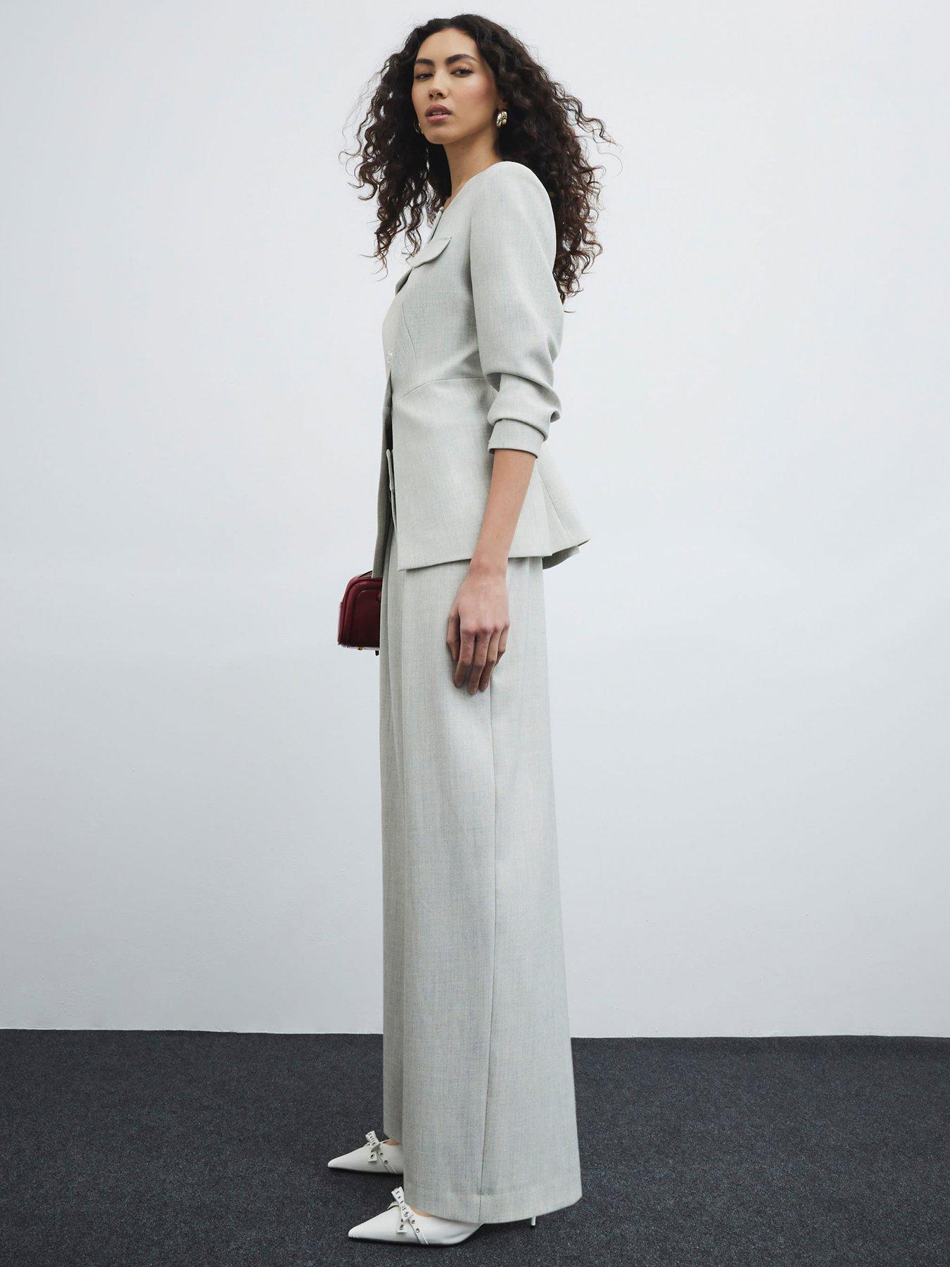 Image 2 of 4 of River Island High Waisted Wide Leg Trouser - Grey