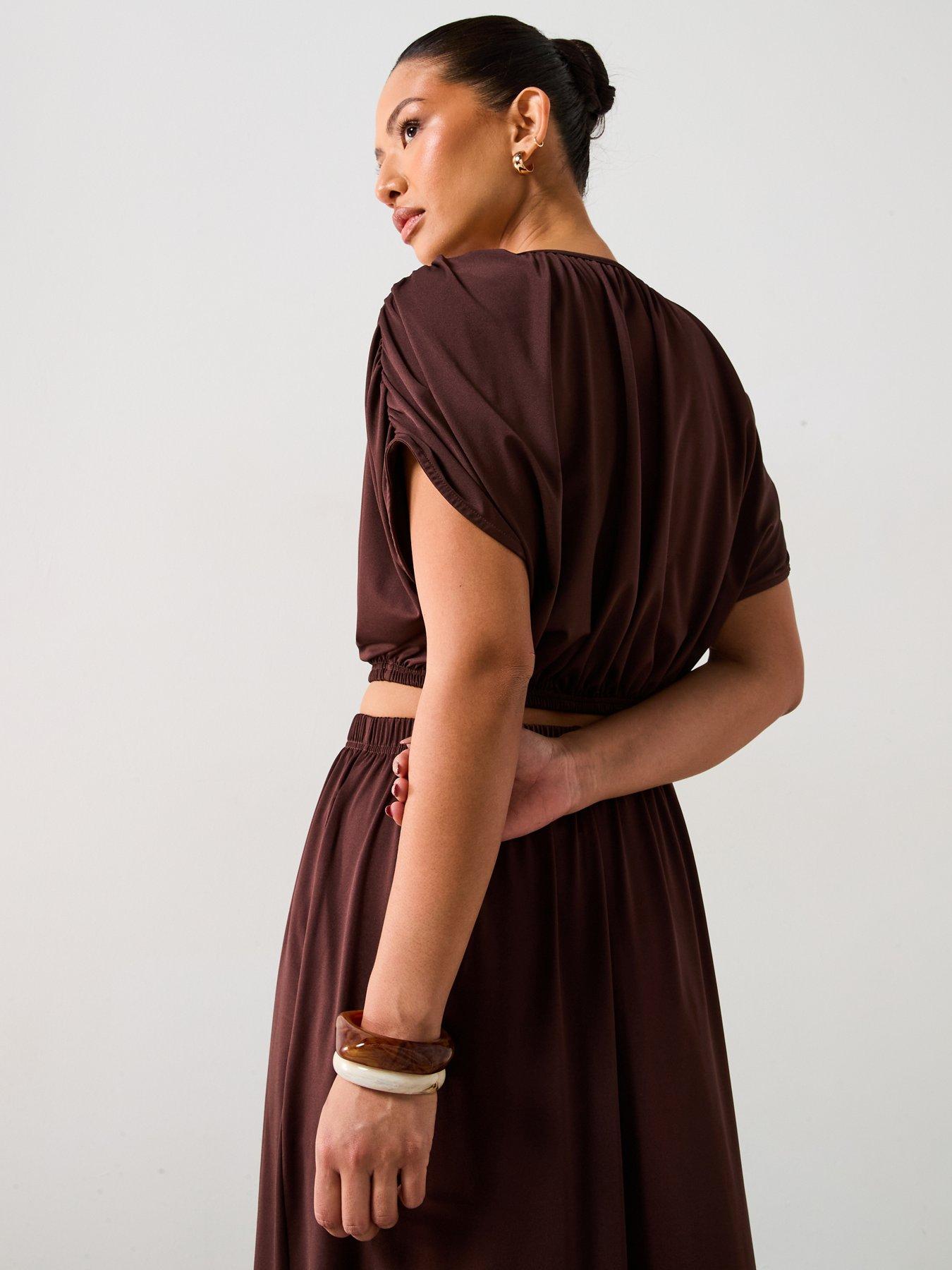 Image 2 of 6 of V by Very Ruched Detail Bubble Hem Co-Ord Top - Brown