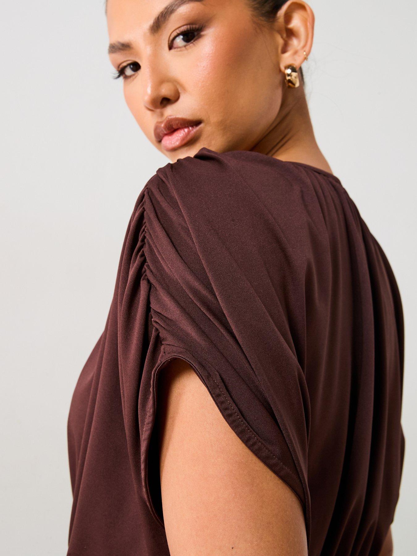 Image 4 of 6 of V by Very Ruched Detail Bubble Hem Co-Ord Top - Brown