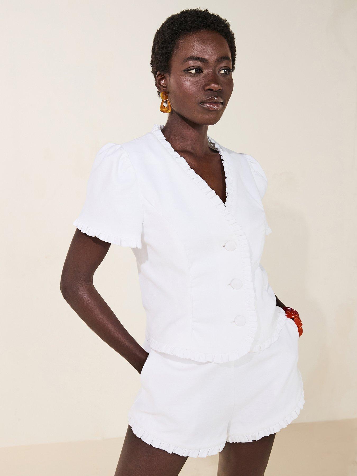 undefined Linen Ruffle Short - White