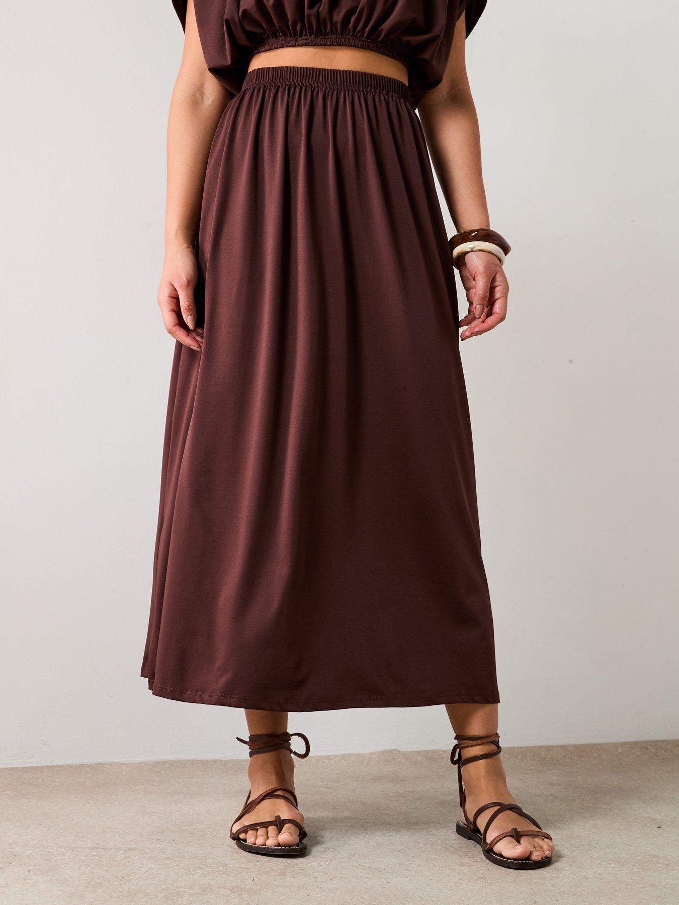 undefined High Waisted Co-Ord Midaxi Skirt - Brown