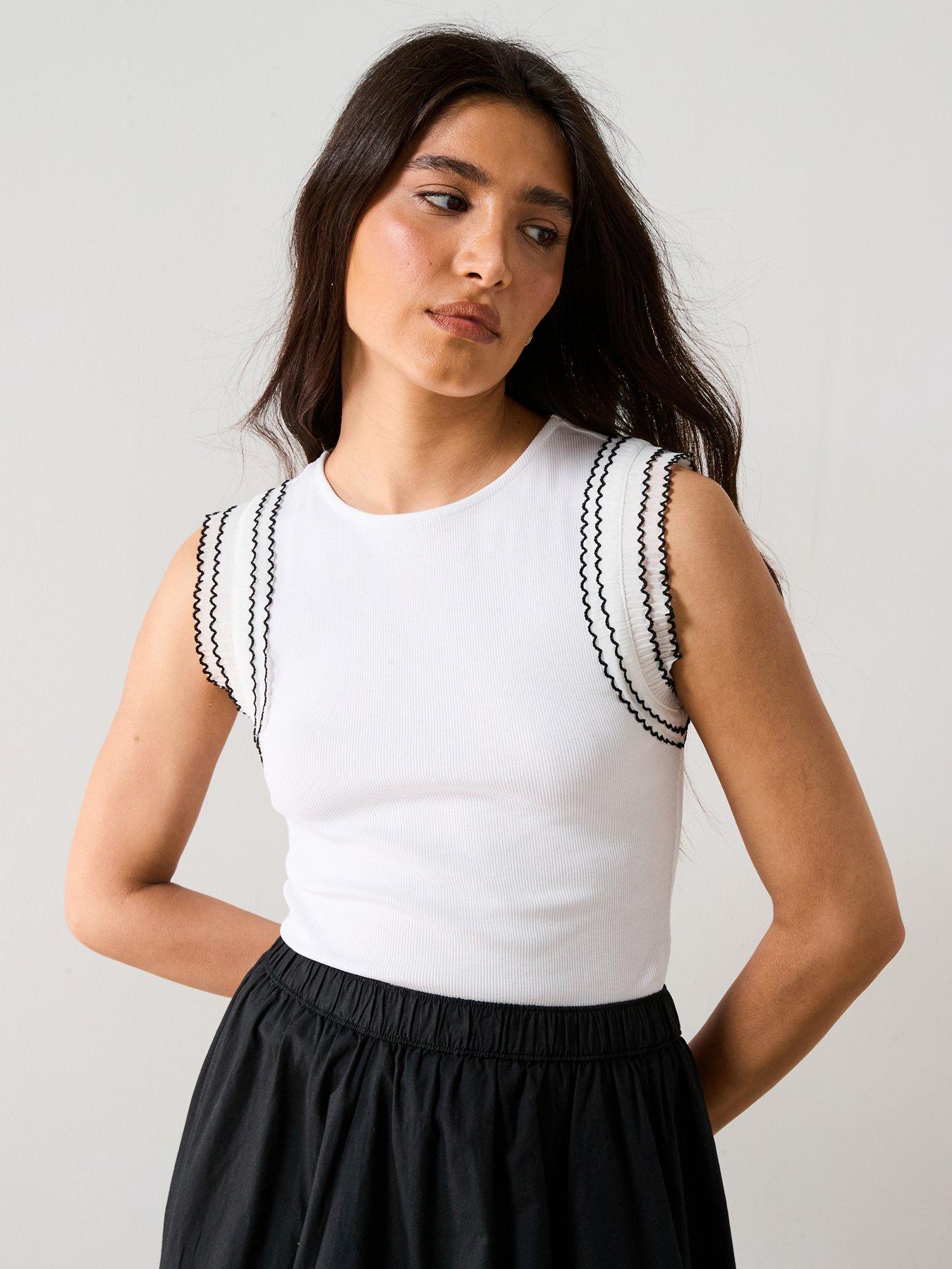undefined Frill Trim Rib Vest - White