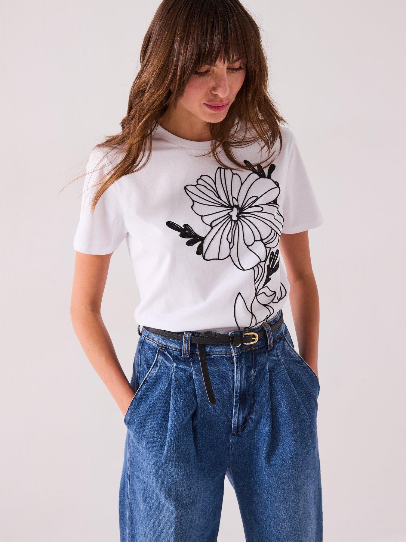 undefined Flower Embroidered T-Shirt - White